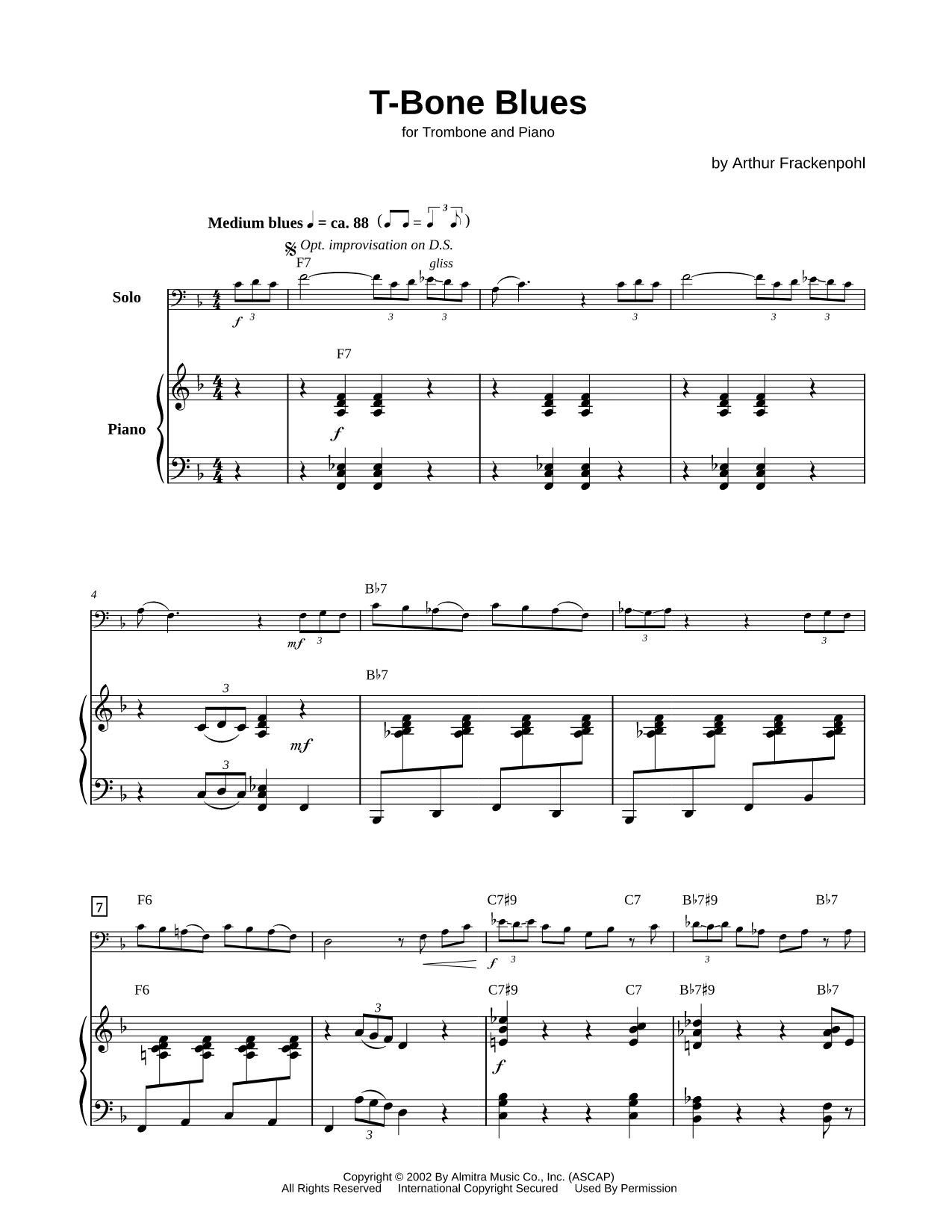 T-Bone Blues - Trombone & Piano