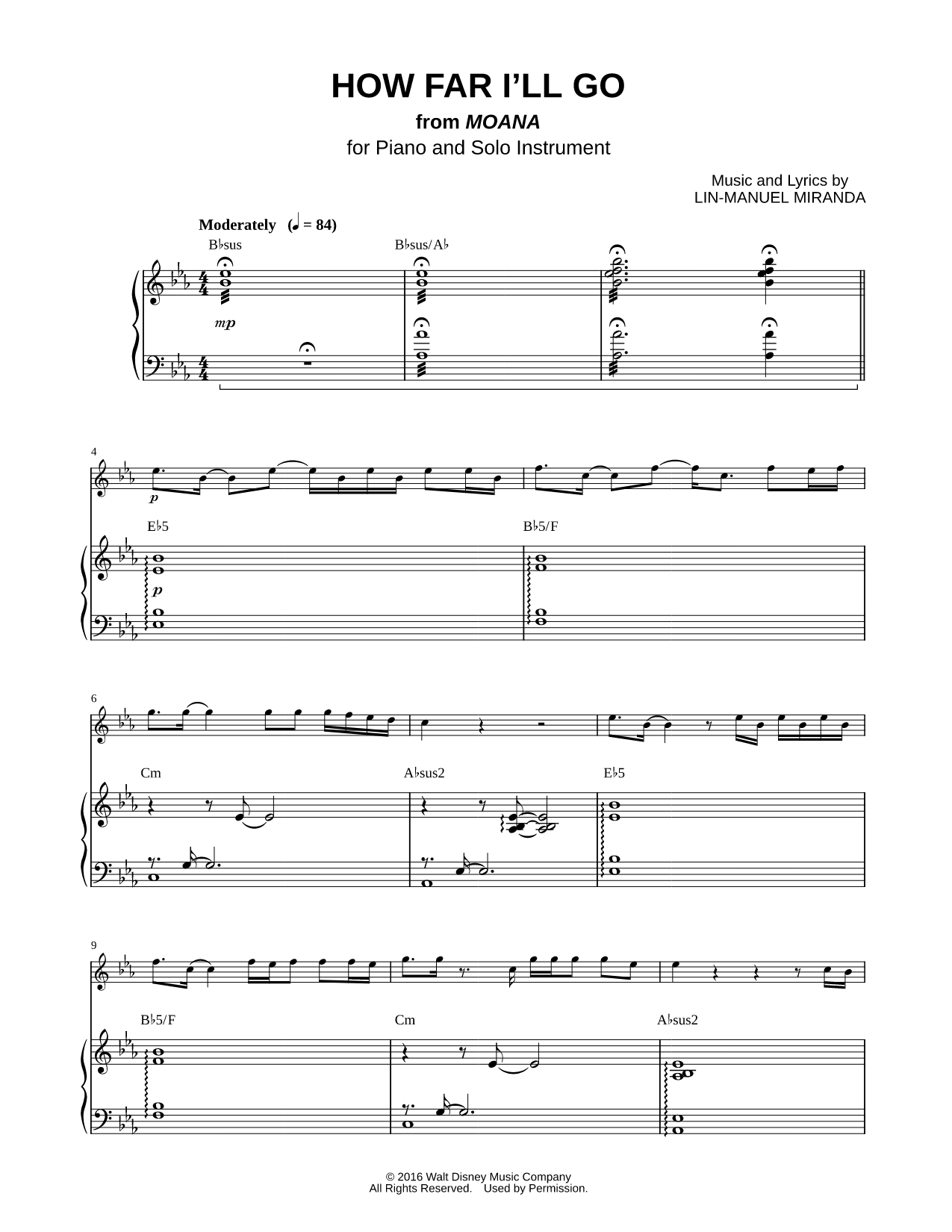 How Far I'll Go (Movie Version) - Piano Accompaniment