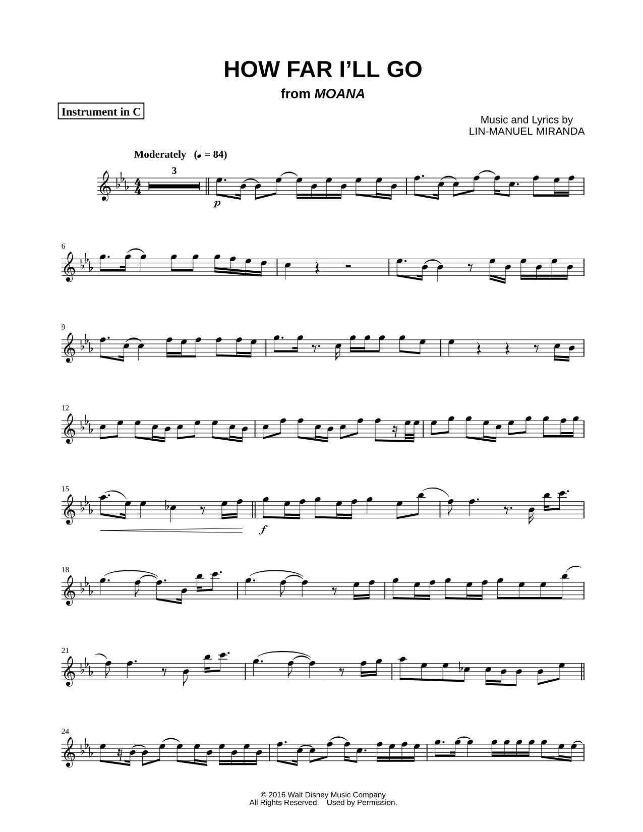 How Far I'll Go (Movie Version) - C Instrument