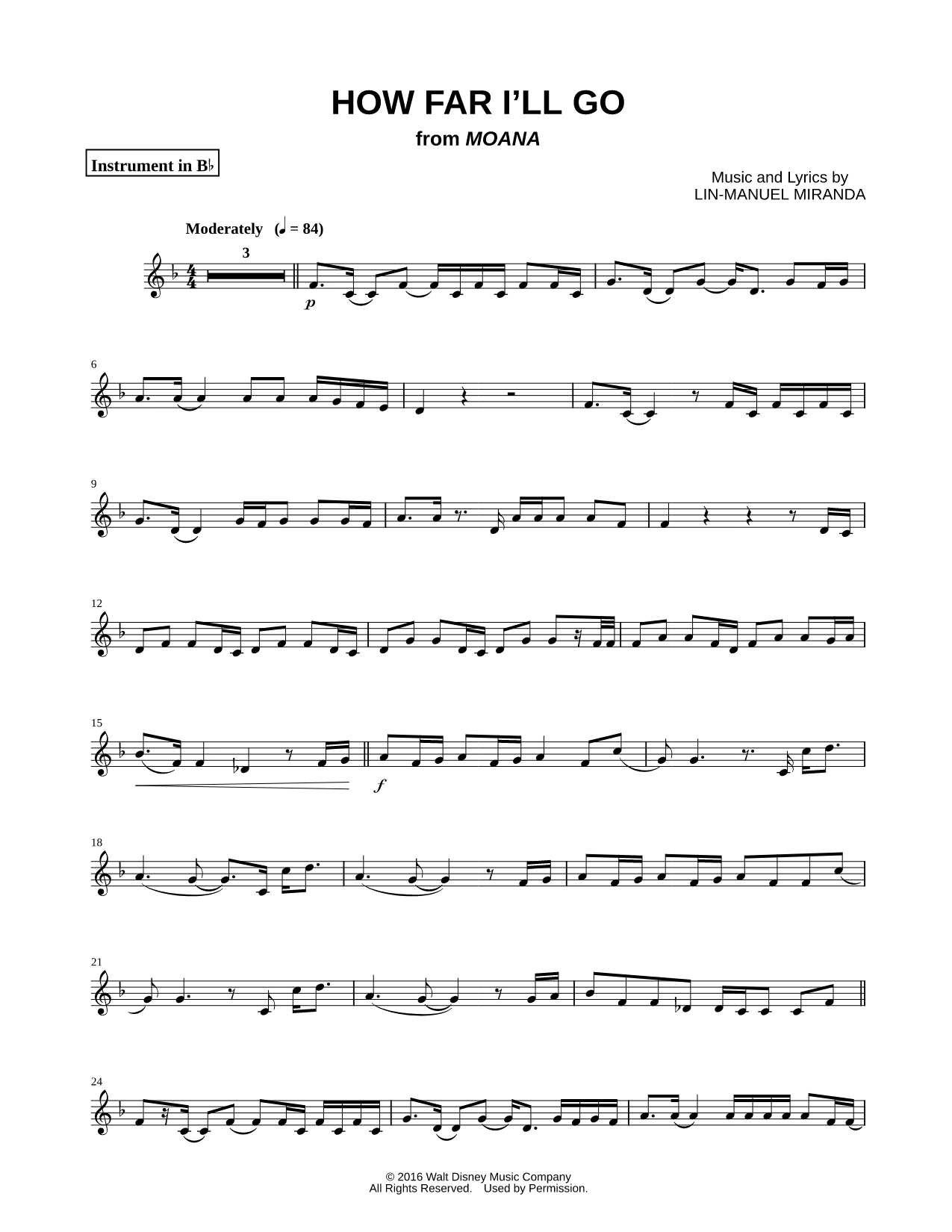 How Far I'll Go (Movie Version) - Bb Instrument