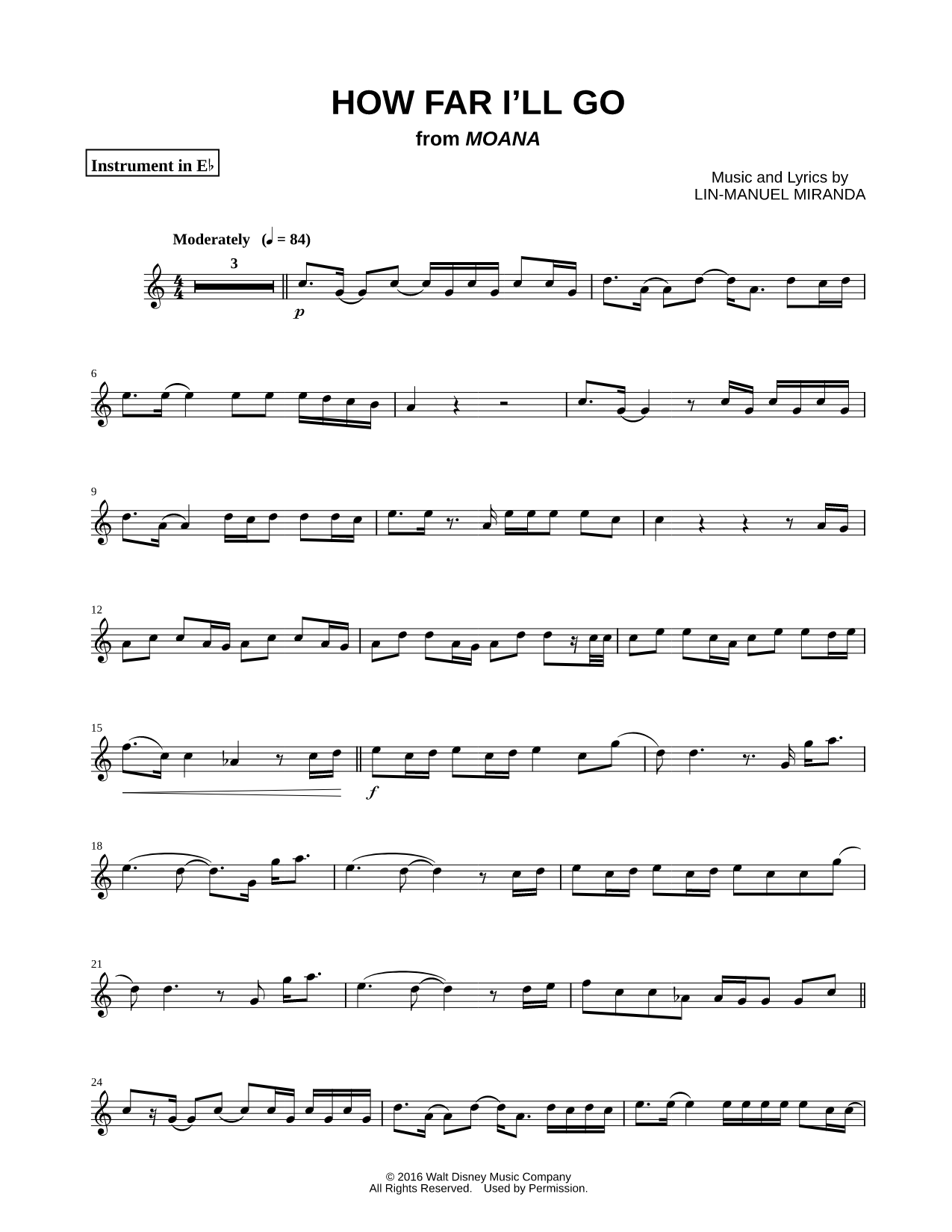 How Far I'll Go (Movie Version) - Eb Instrument