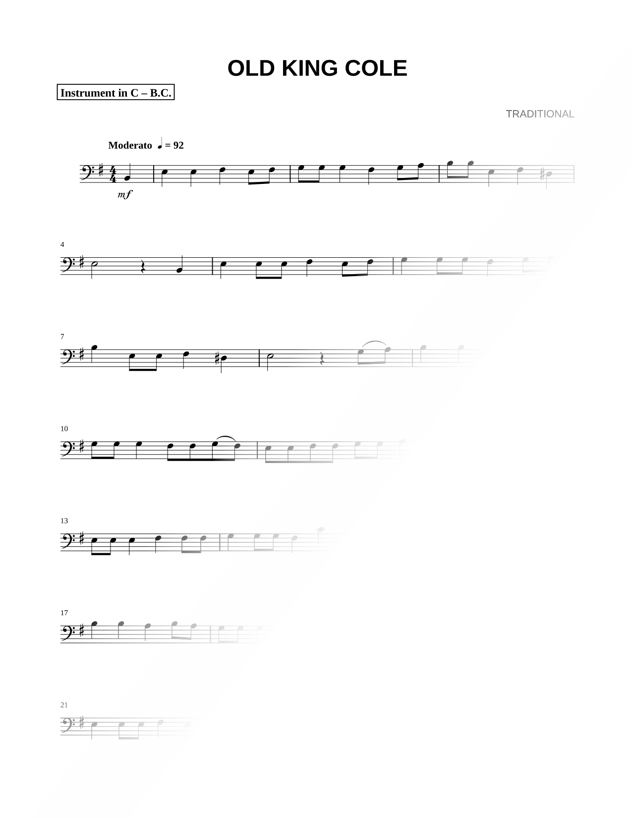 Old King Cole - Bass Clef Instrument