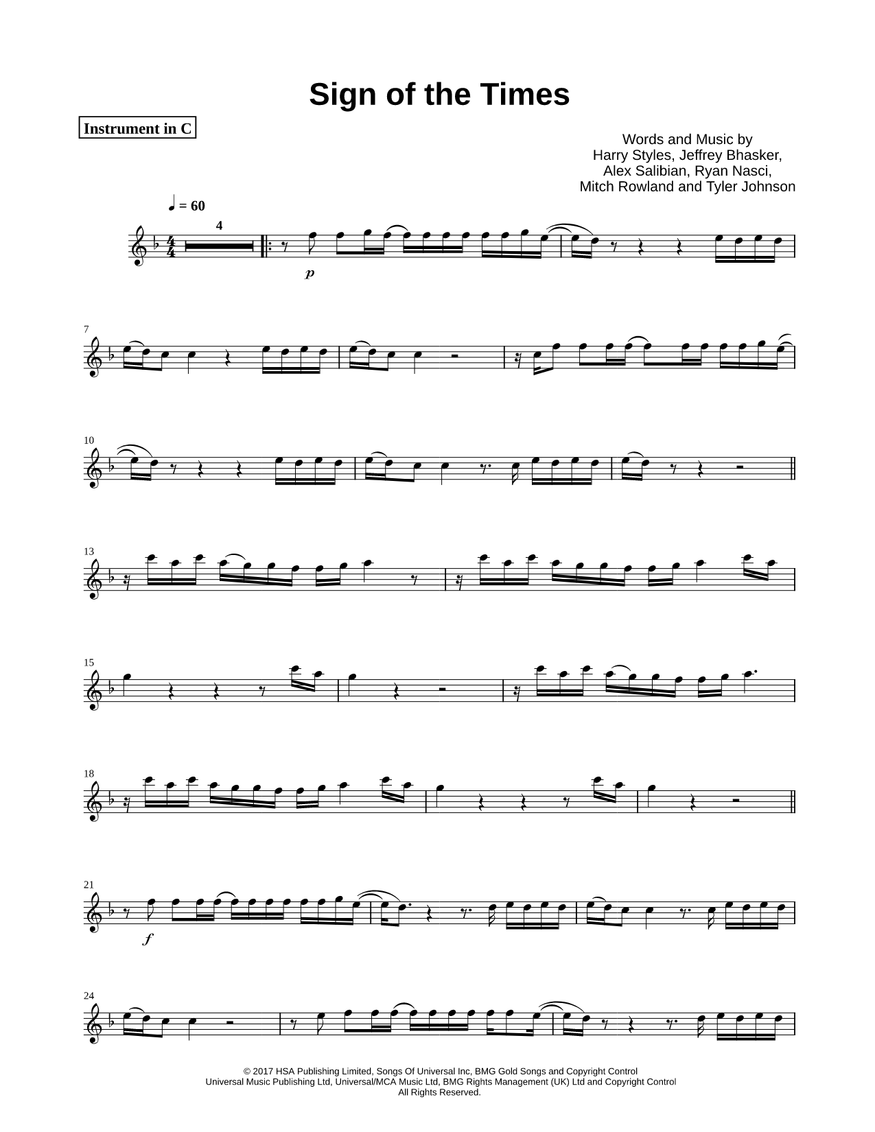 Sign of the Times - C Instrument