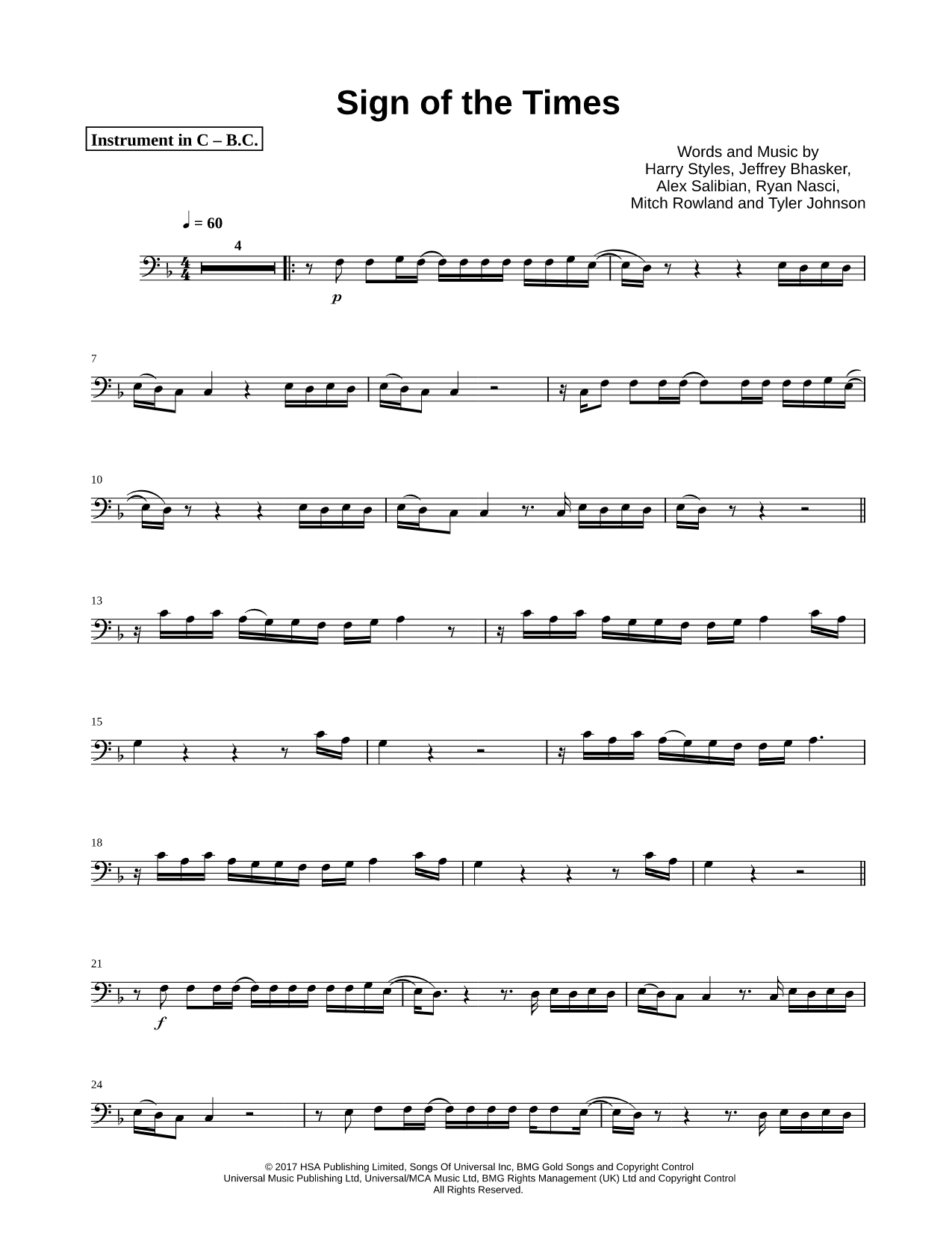 Sign of the Times - Bass Clef Instrument