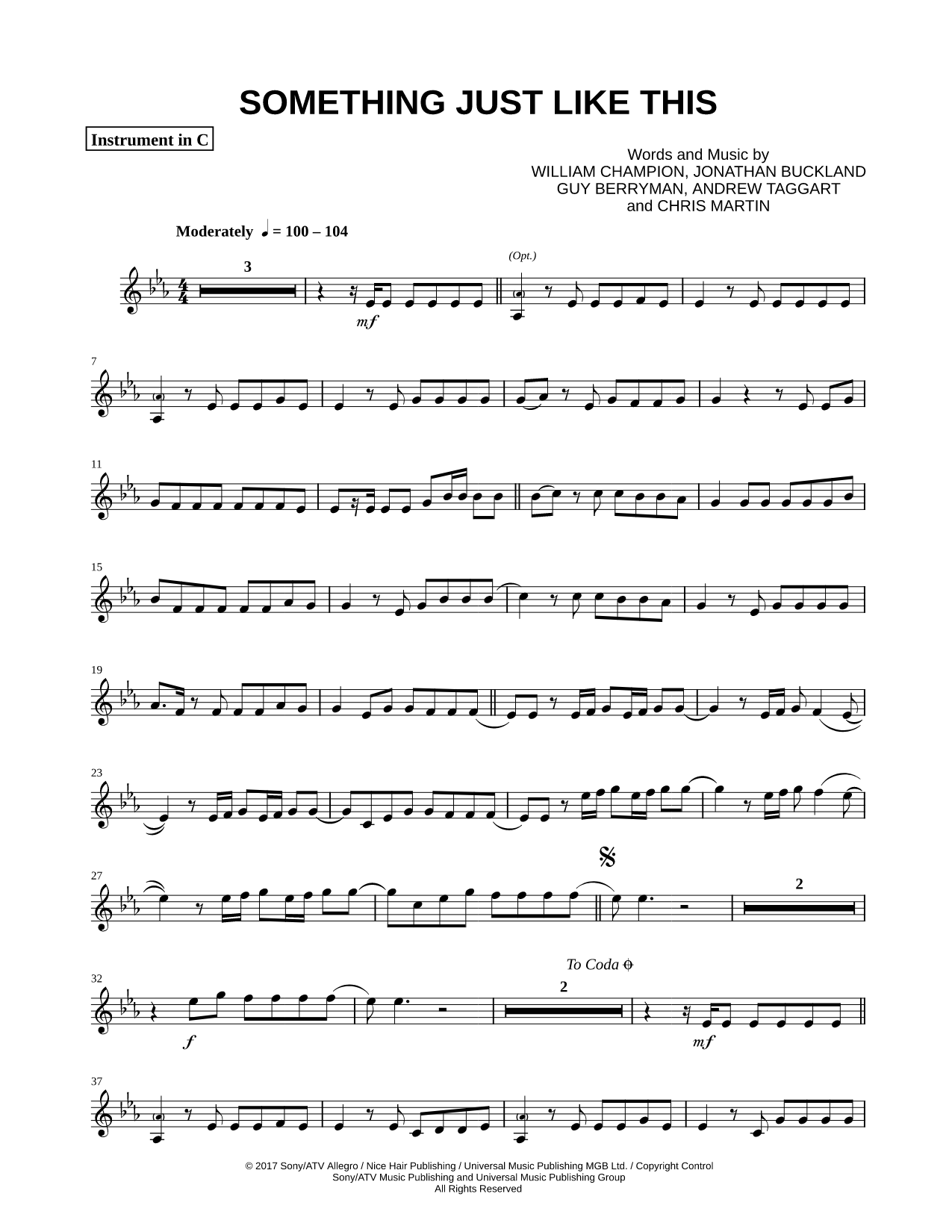 Something Just Like This - C Instrument