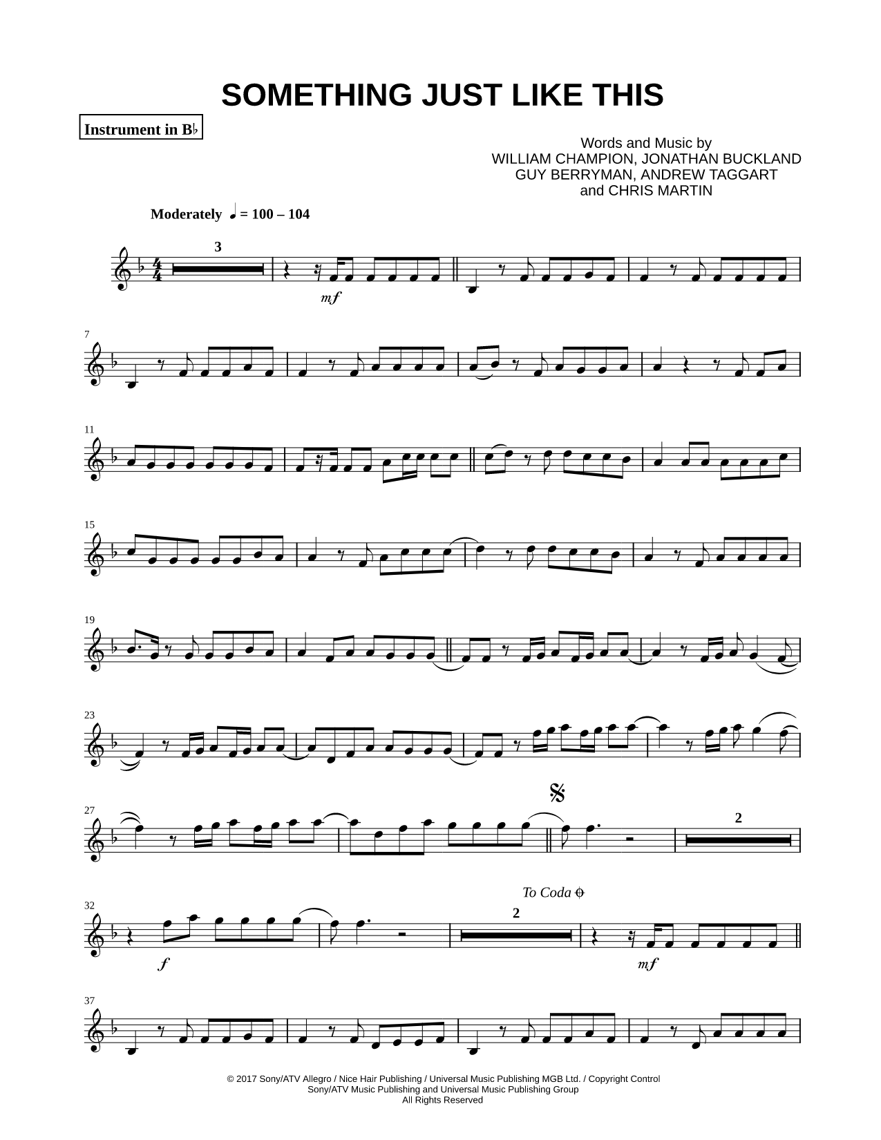 Something Just Like This - Bb Instrument
