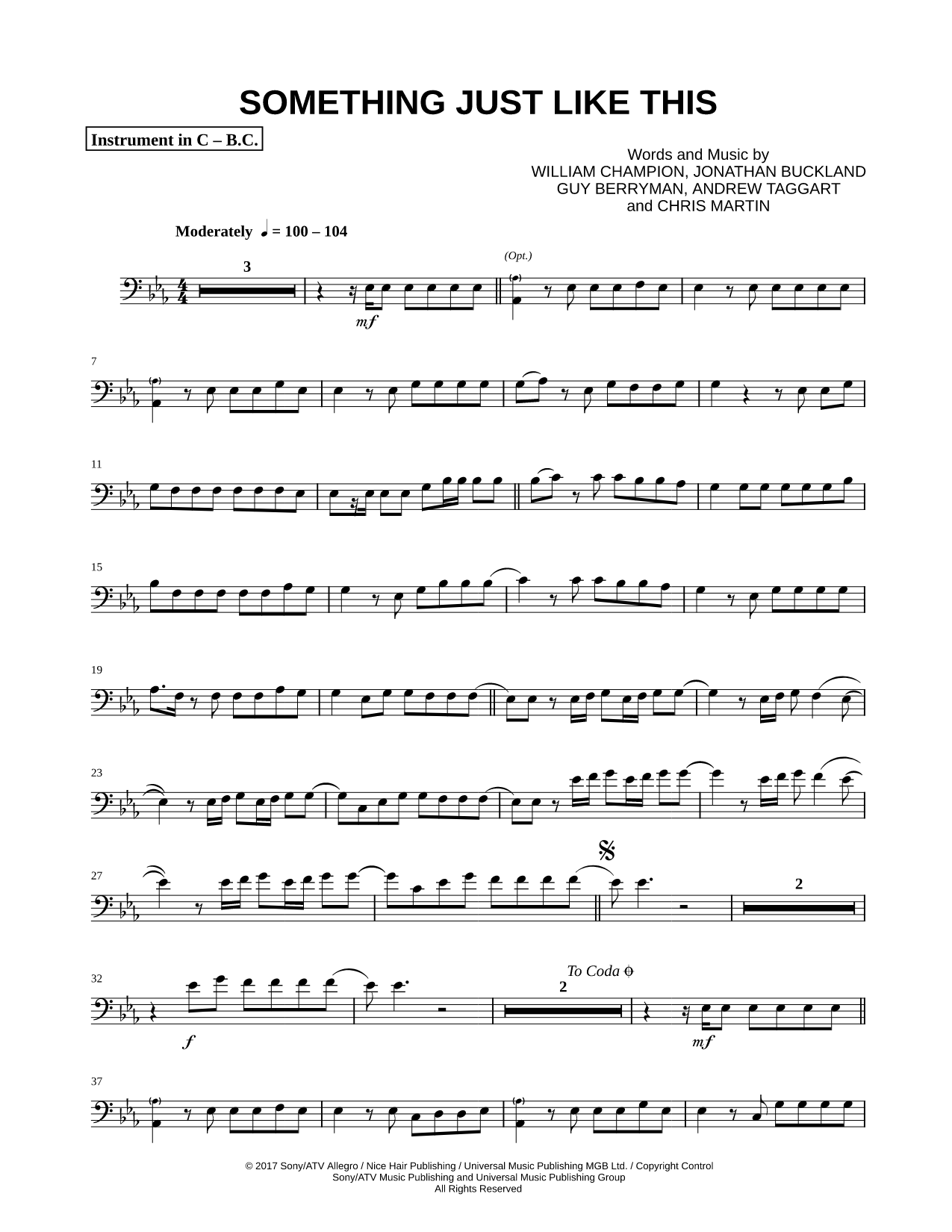 Something Just Like This - Bass Clef Instrument