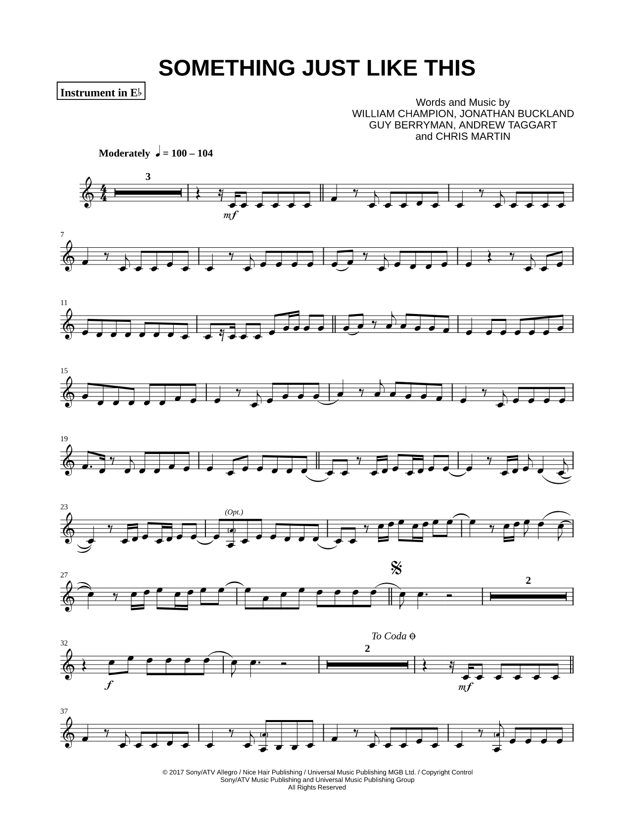 Something Just Like This - Eb Instrument