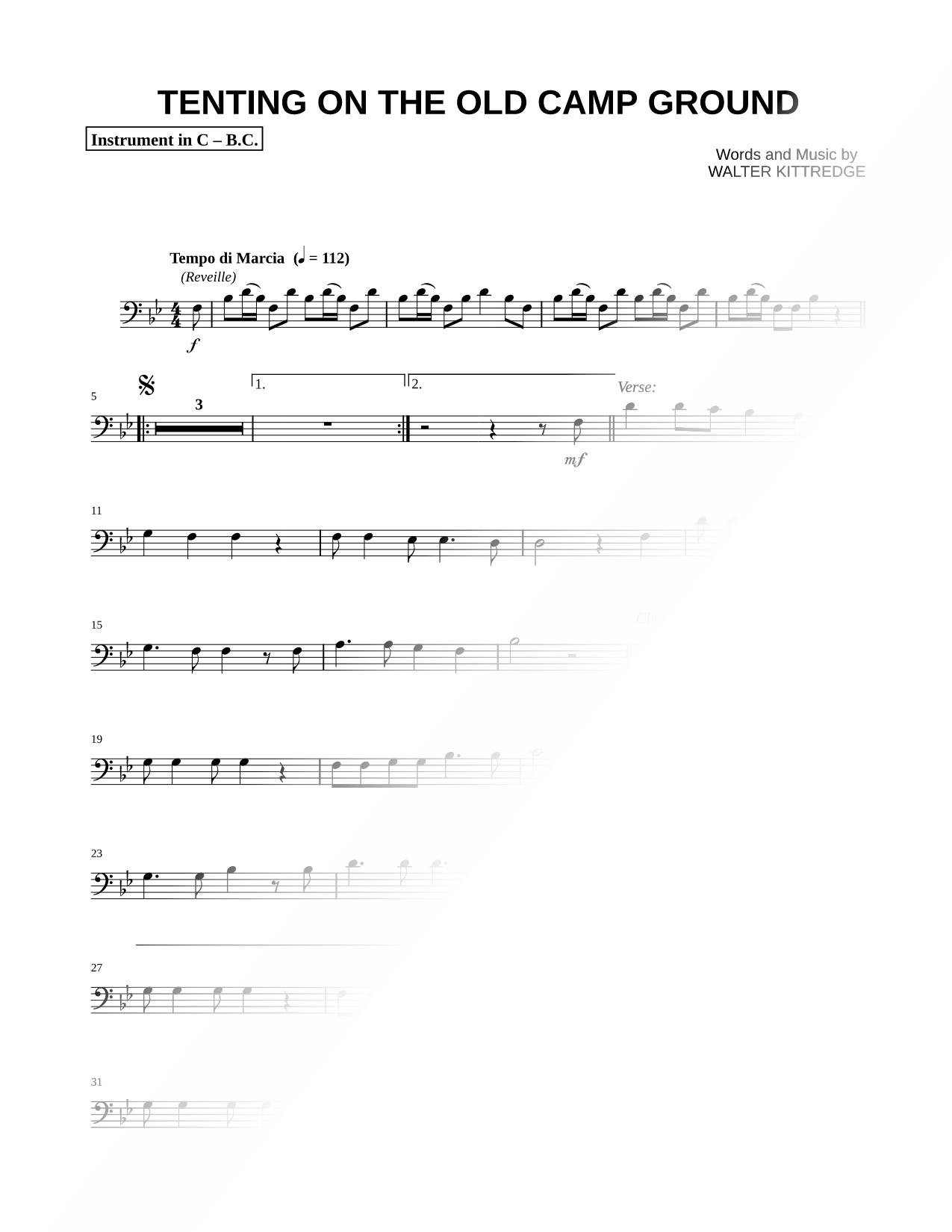 Tenting on the Old Camp Ground - Bass Clef Instrument