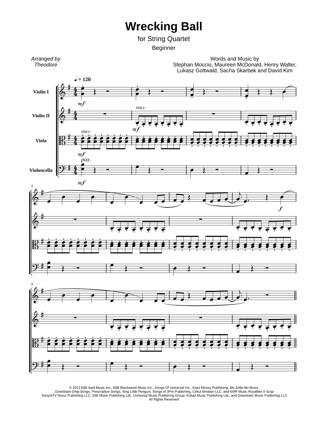 Wrecking Ball - Beginner String Quartet