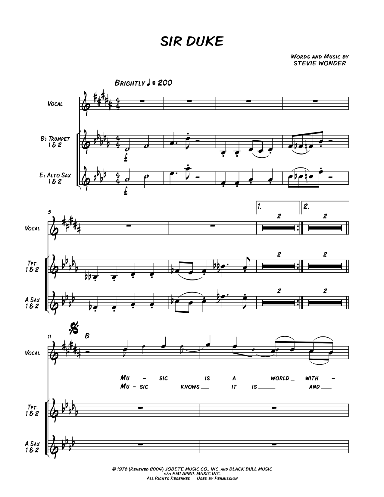 Sir Duke - Horn Section score