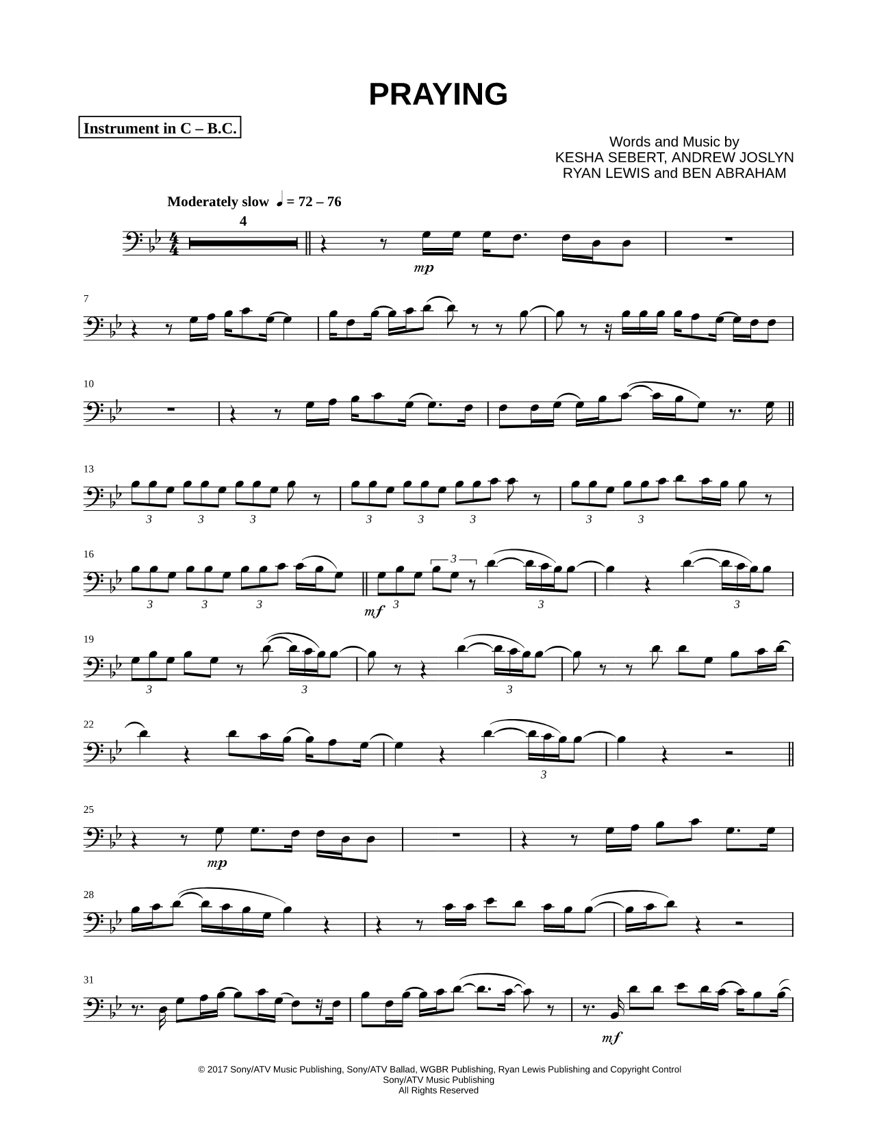 Praying - Bass Clef Instrument