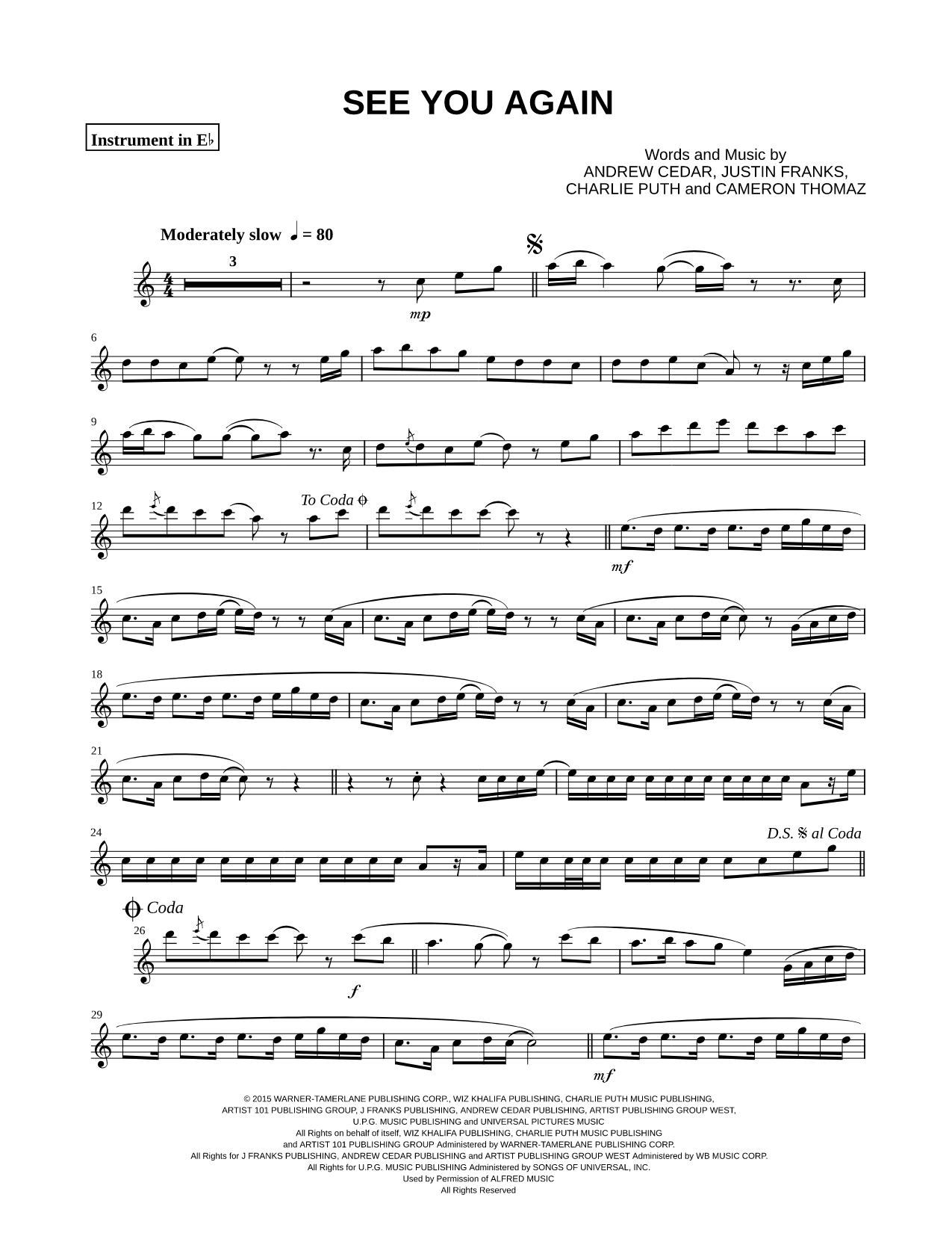 See You Again - Eb Instrument