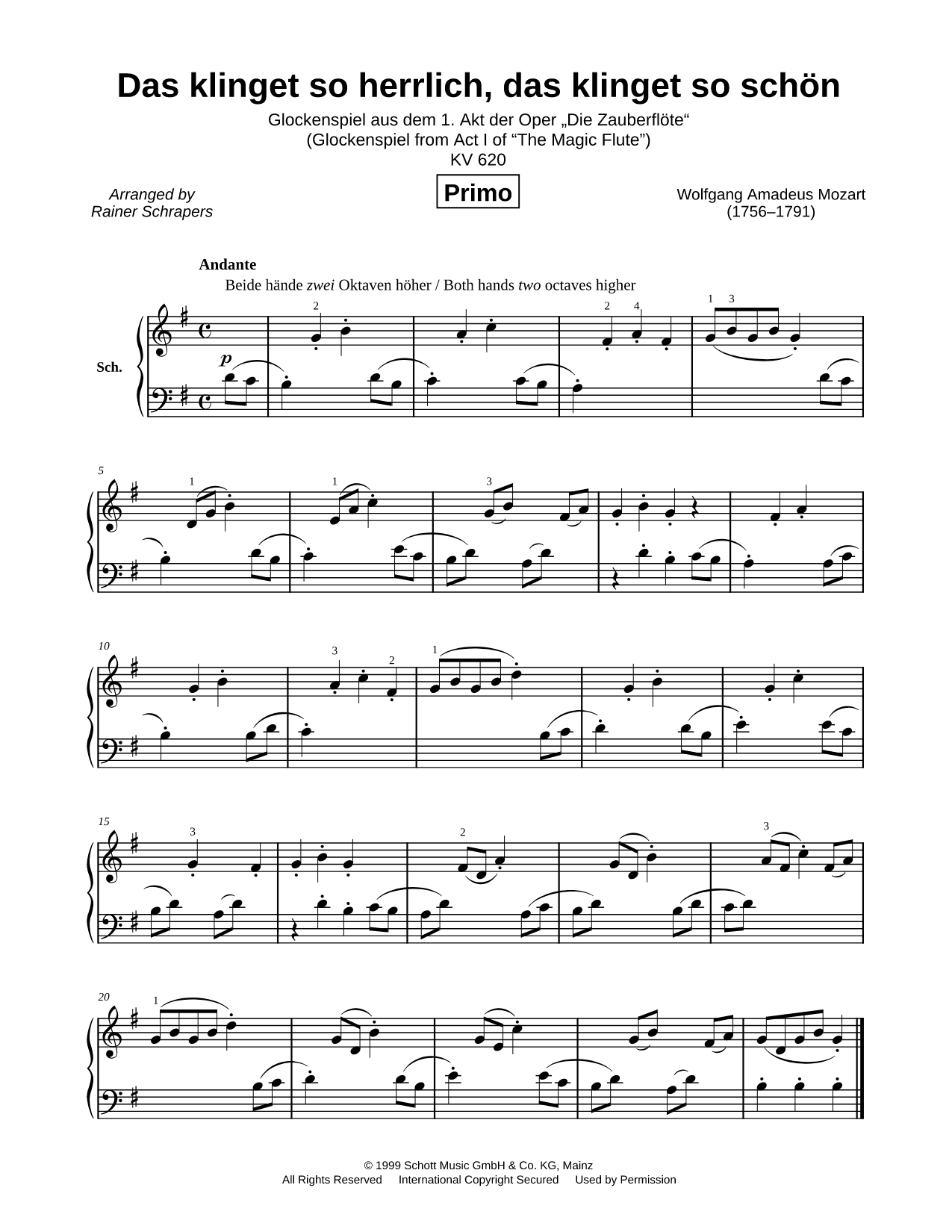The Magic Flute, K. 620: Act I - "Das klinget so herrlich"