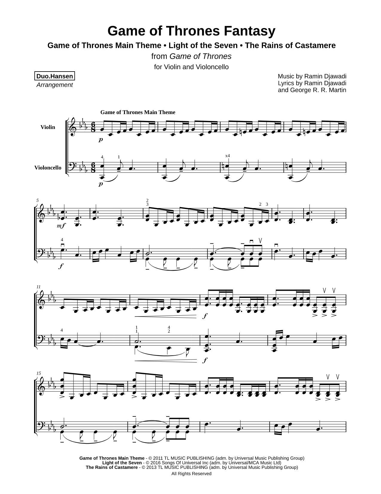 Game of Thrones Fantasy - Violin & Cello