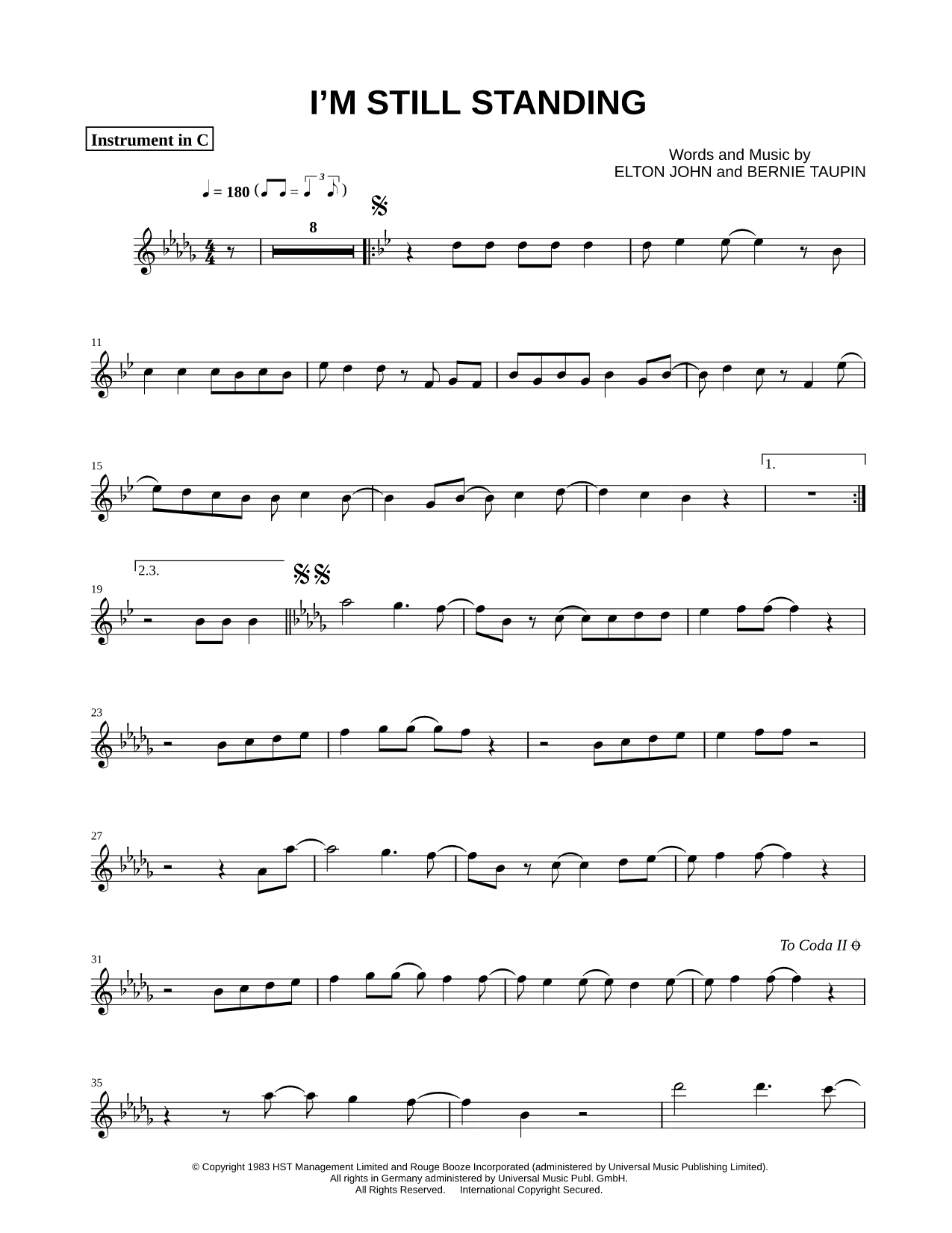 I'm Still Standing - C Instrument
