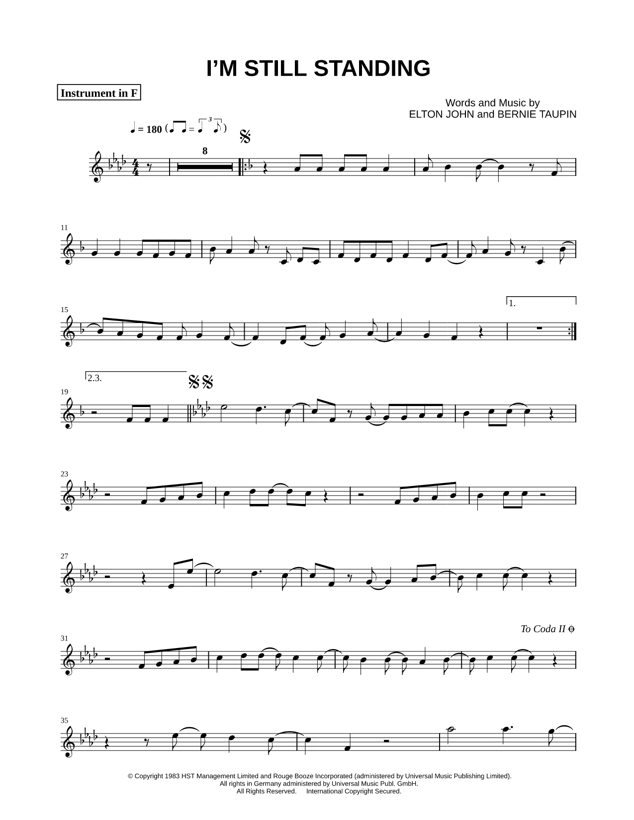 I'm Still Standing - F Instrument