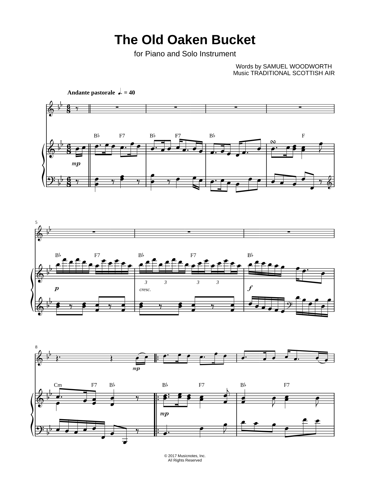 The Old Oaken Bucket - Piano Accompaniment