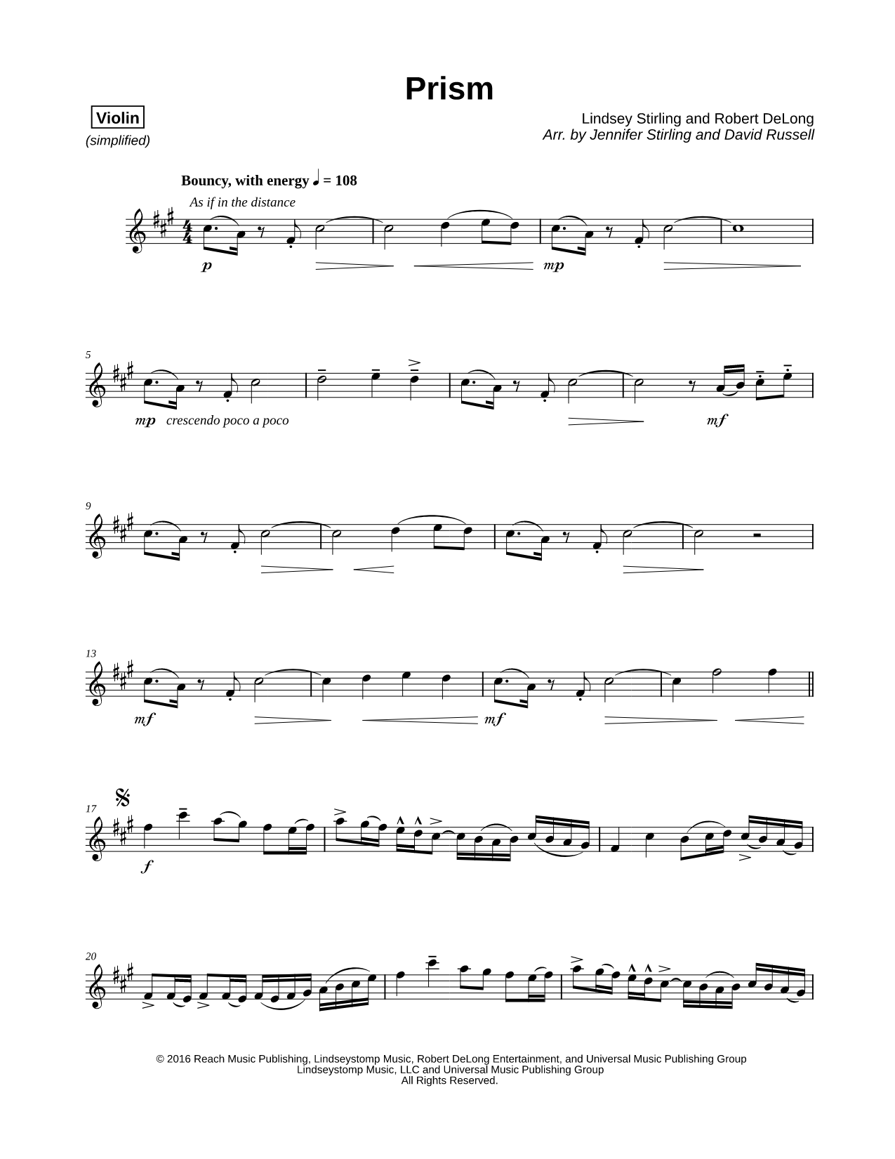 Prism - Violin Part [Simplified]
