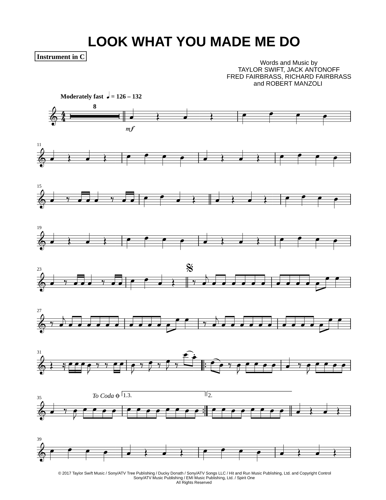 Look What You Made Me Do - C Instrument