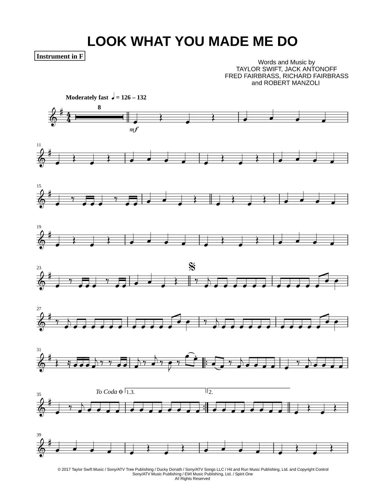 Look What You Made Me Do - F Instrument