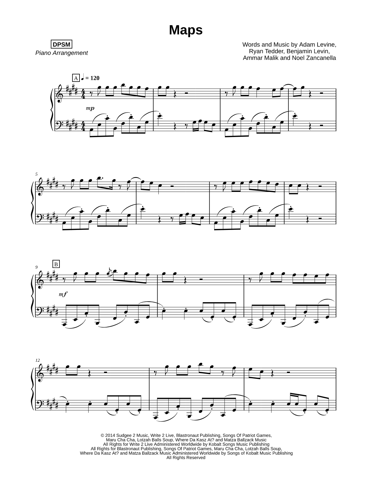 Maps Sheet Music — Piano Solo