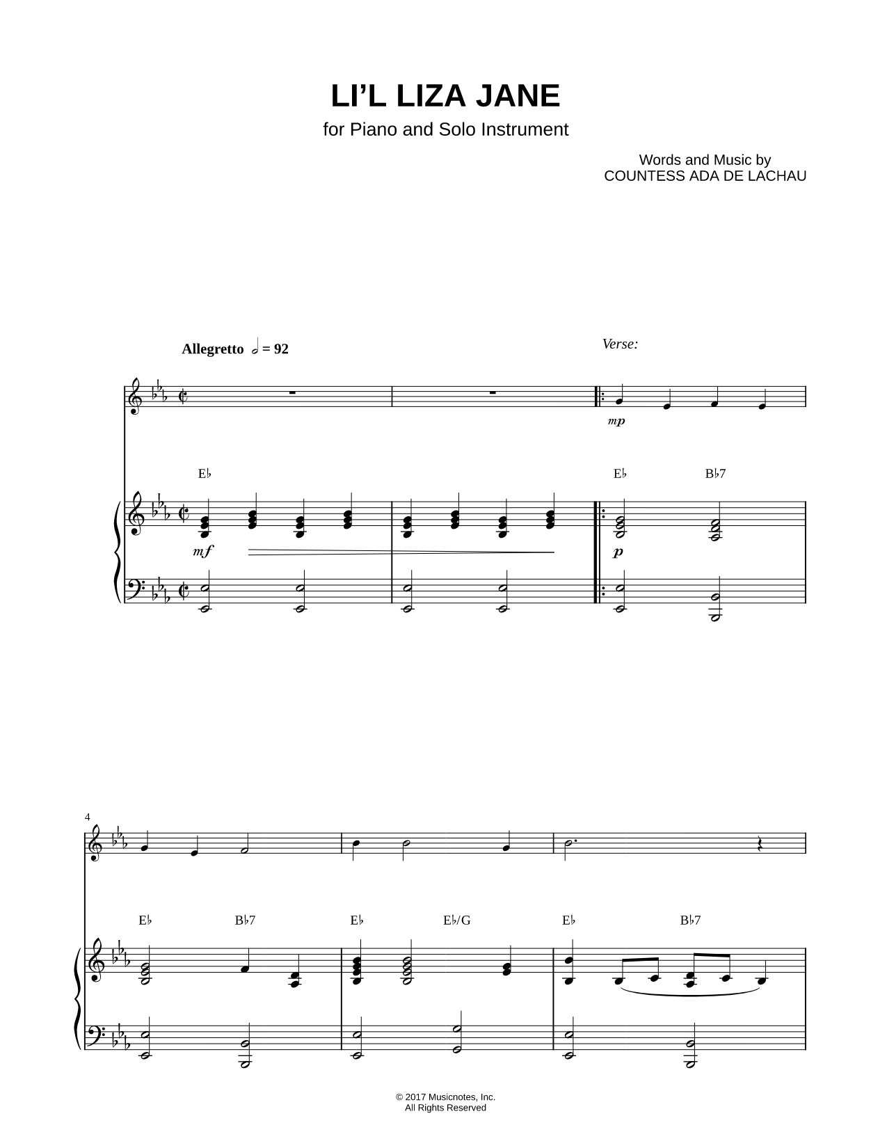 Li'l Liza Jane - Piano Accompaniment