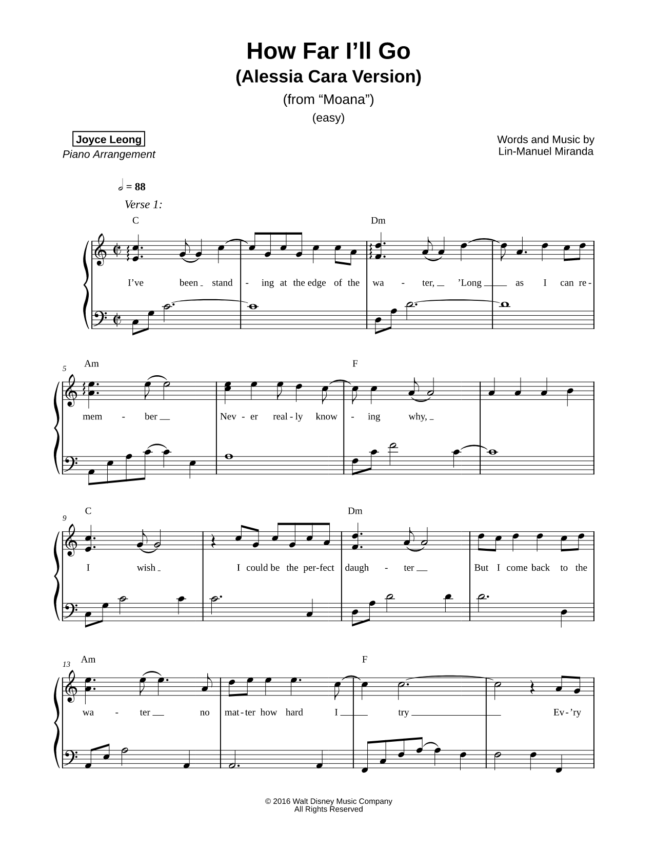 How Far I'll Go (Alessia Cara Version) [Easy]