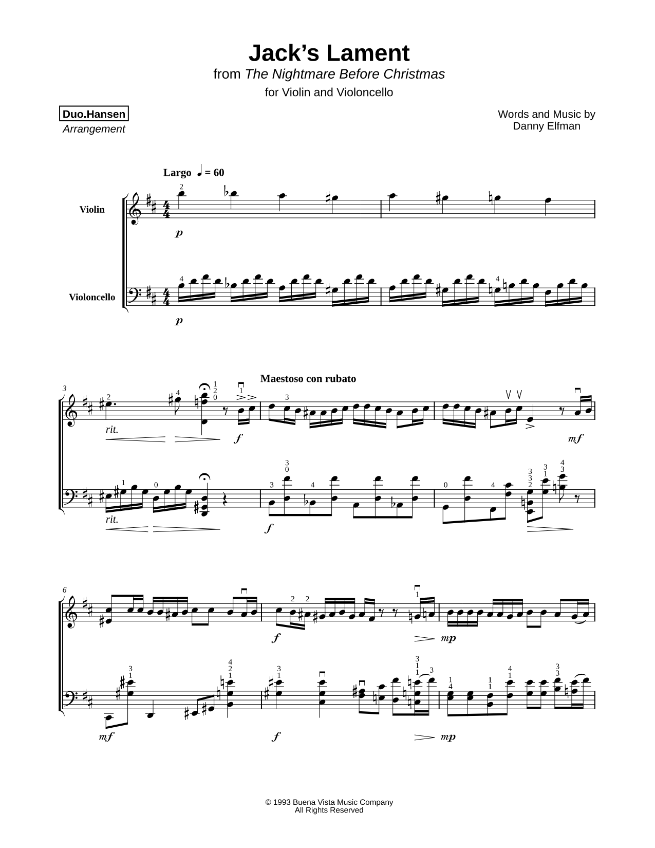 Jack's Lament - Violin & Cello