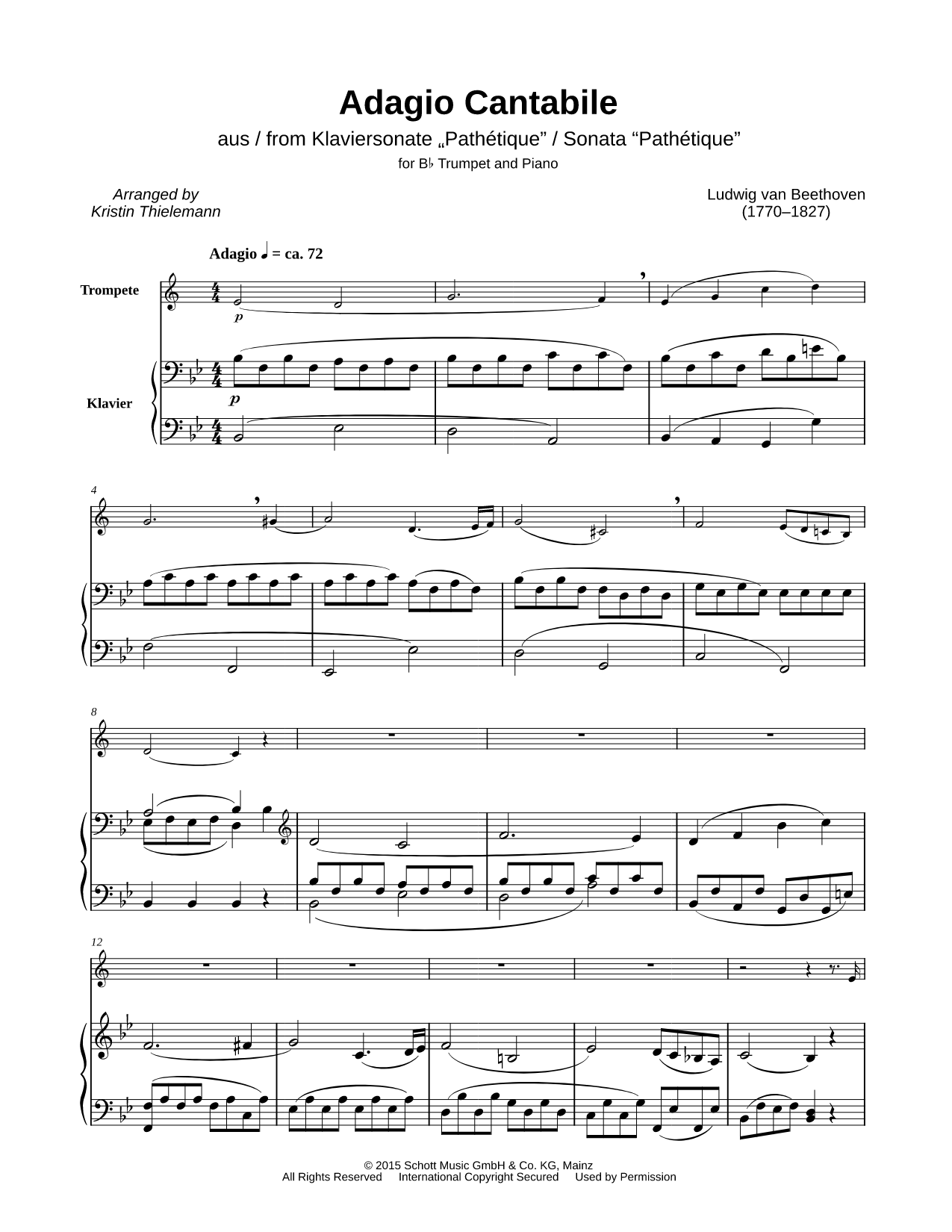 Adagio Cantabile from Pathetique Sonata - Trumpet & Piano