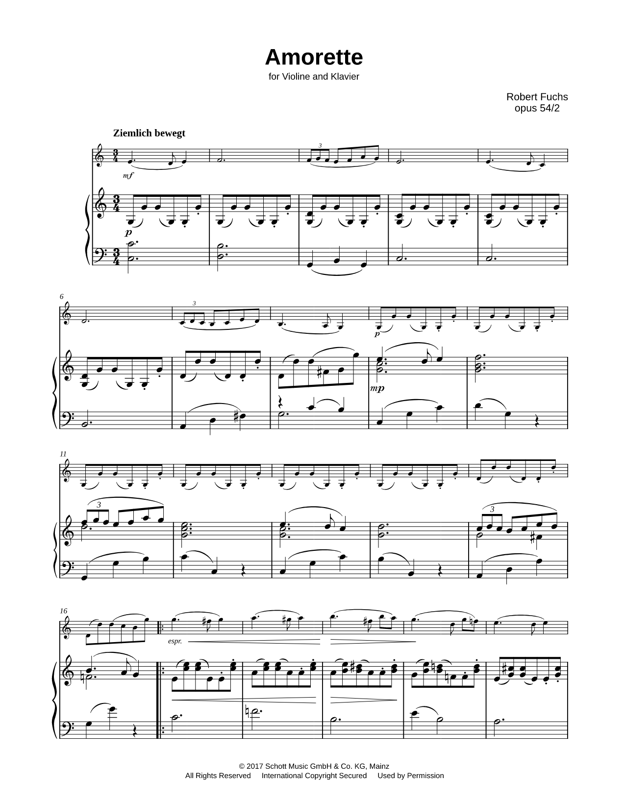 Amorette Opus 54 No. 2 - Violin & Piano
