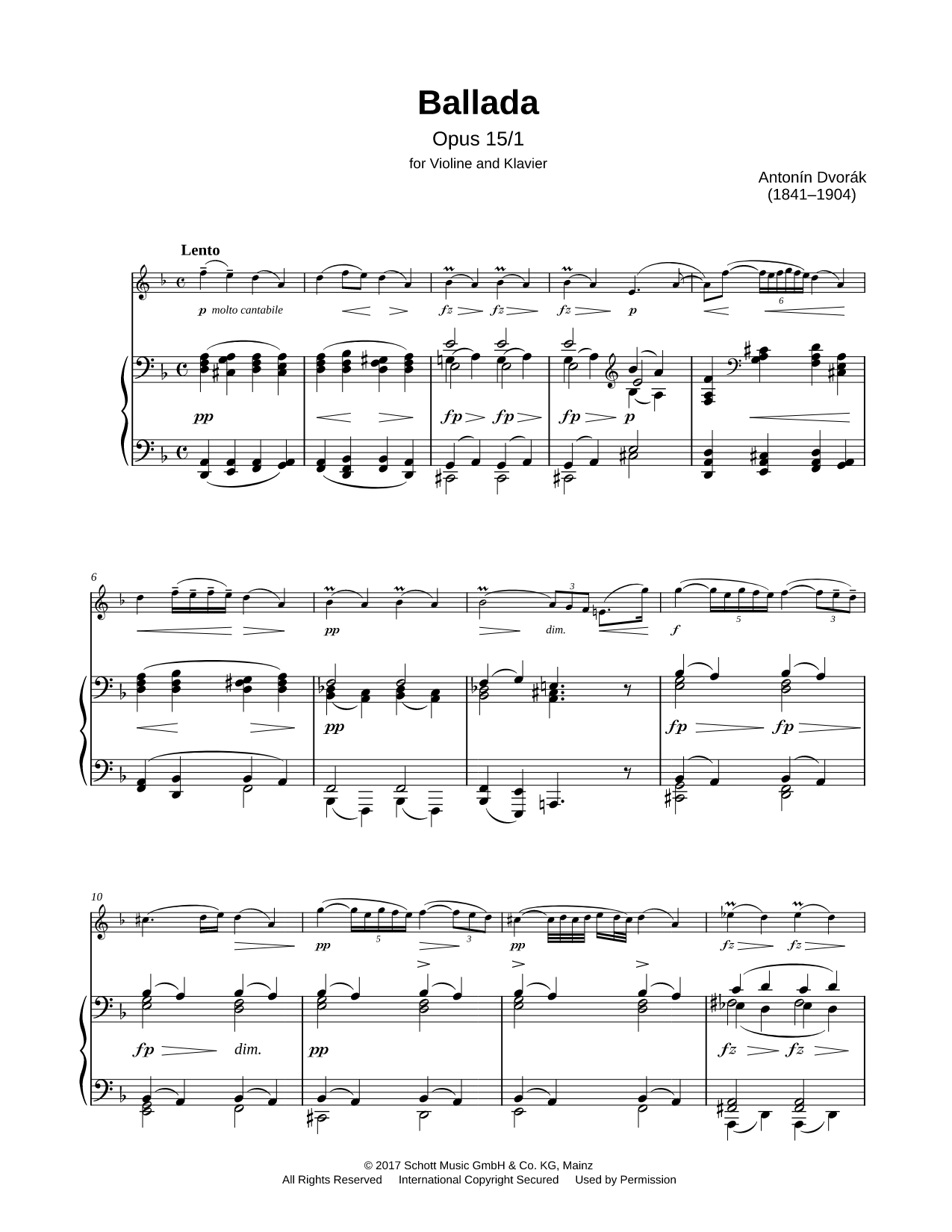 Ballada, Opus 15/1 - Violin & Piano