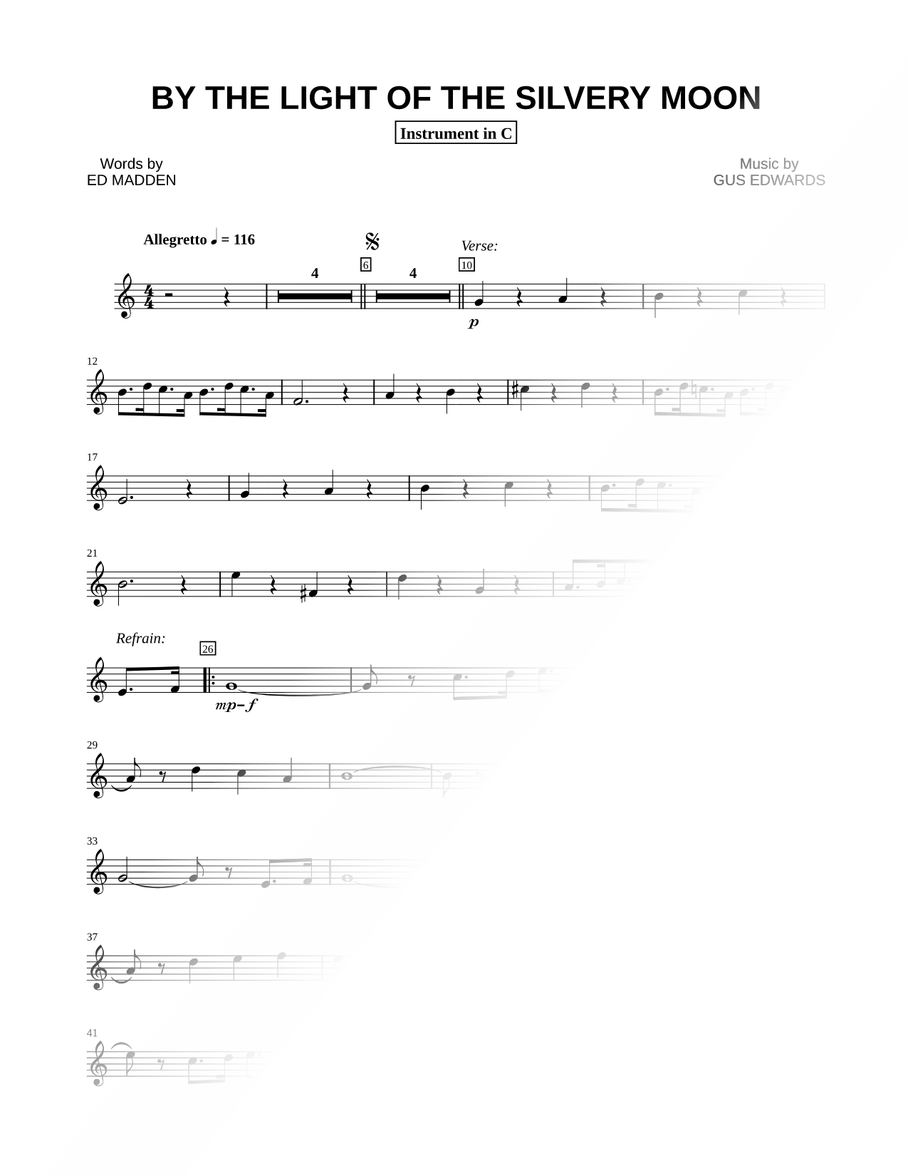 By the Light of the Silvery Moon - C Instrument