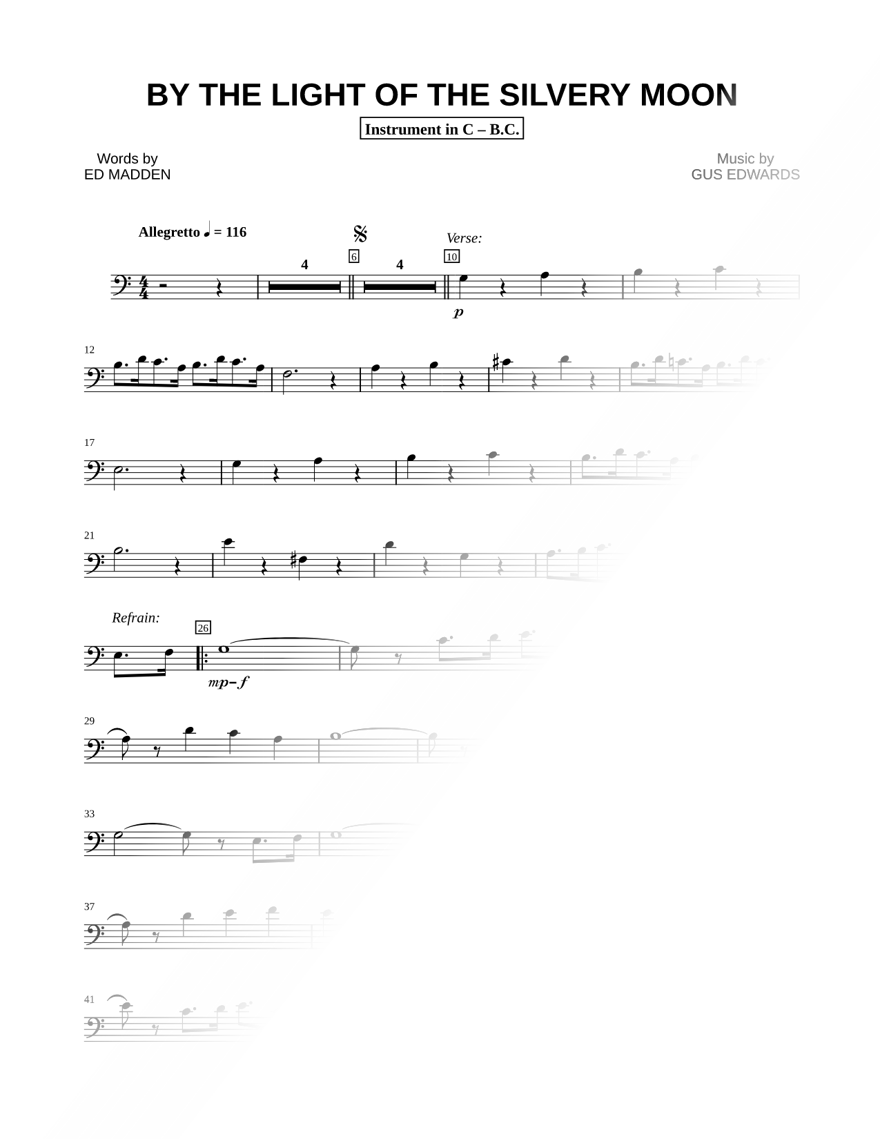 By the Light of the Silvery Moon - Bass Clef Instrument
