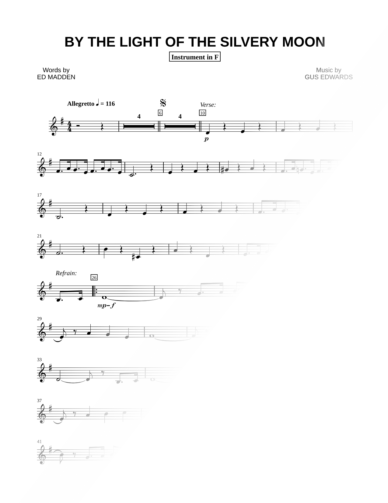 By the Light of the Silvery Moon - F Instrument