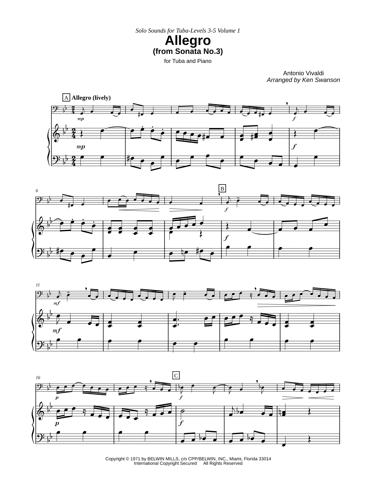 Allegro from Sonata No. 3 - Tuba & Piano