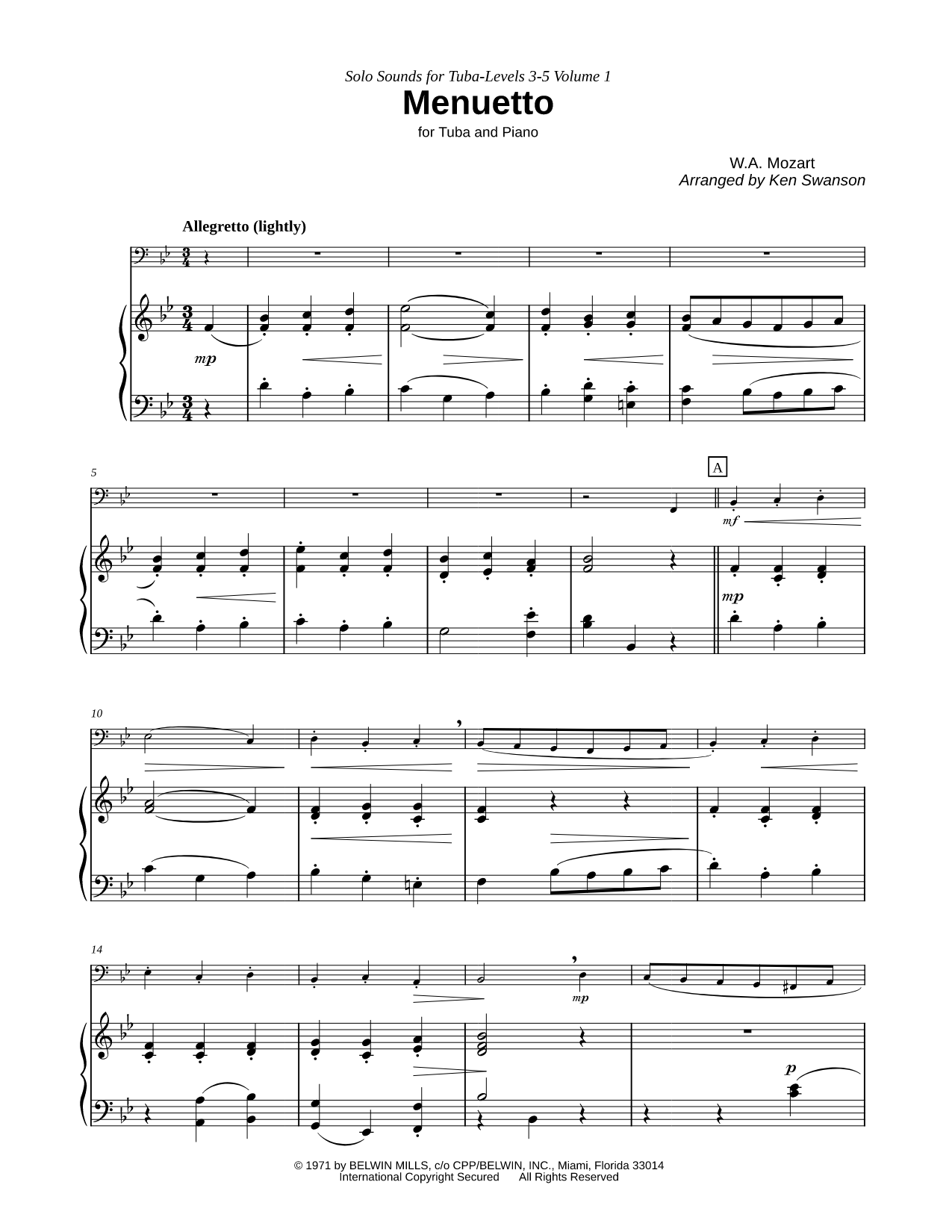Menuetto from Eine Kleine Nachtmusik - Tuba & Piano