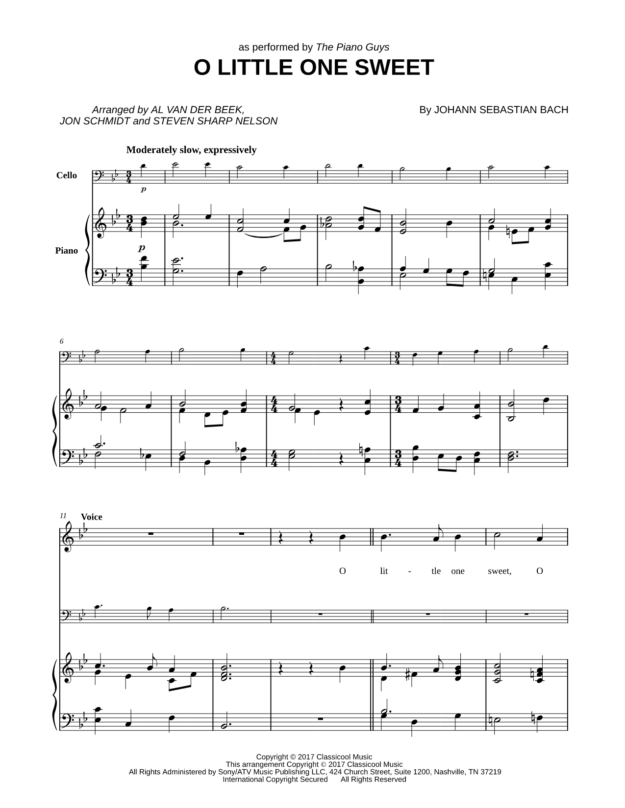 O Little One Sweet - Piano, Vocal & Cello