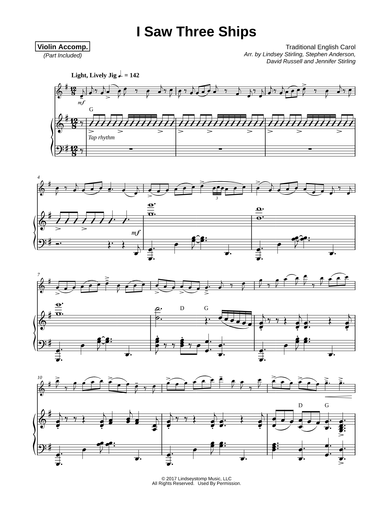 I Saw Three Ships - Violin (Viola or Cello) & Piano