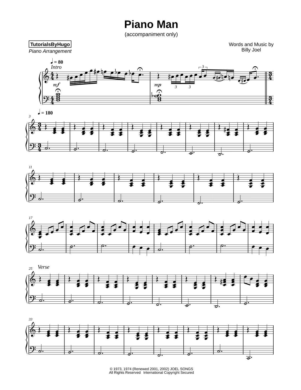 Piano Man (accompaniment only)
