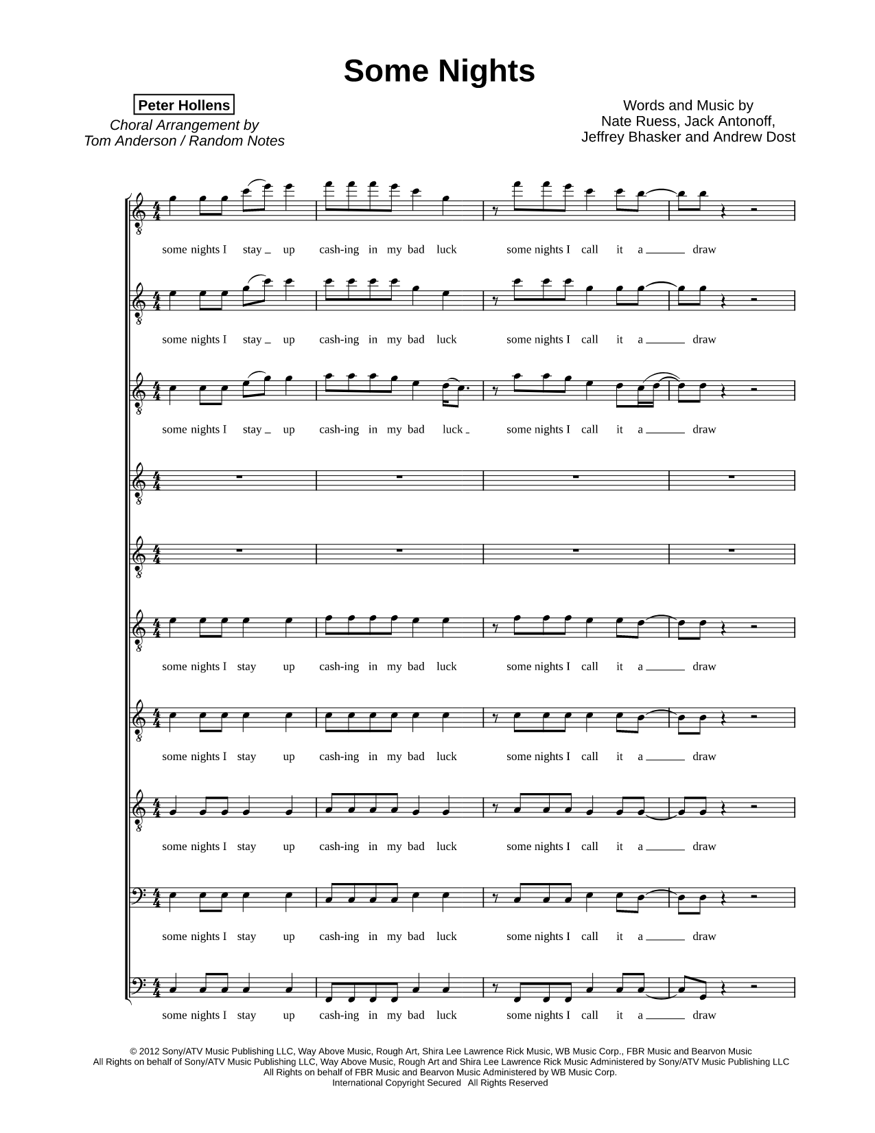 Some Nights Sheet Music — Men's Choir A Cappella