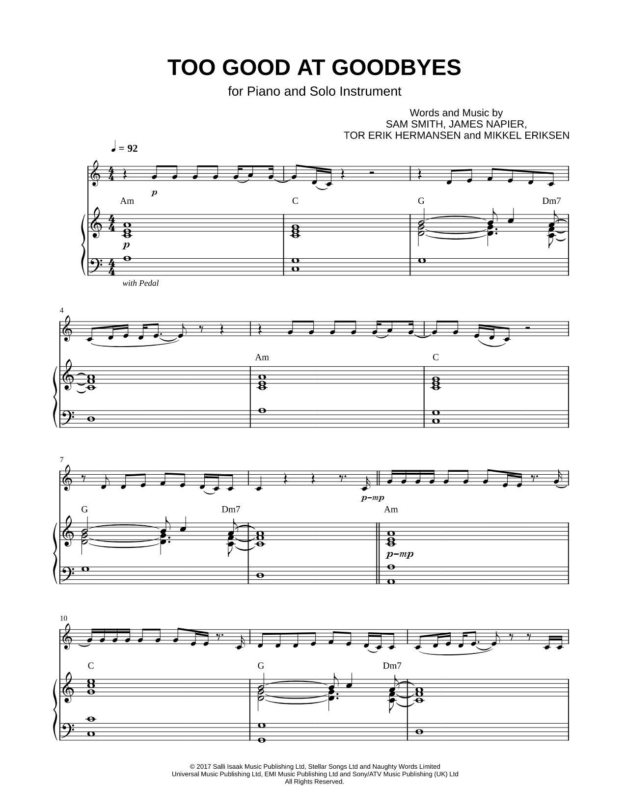 Too Good at Goodbyes - Piano Accompaniment