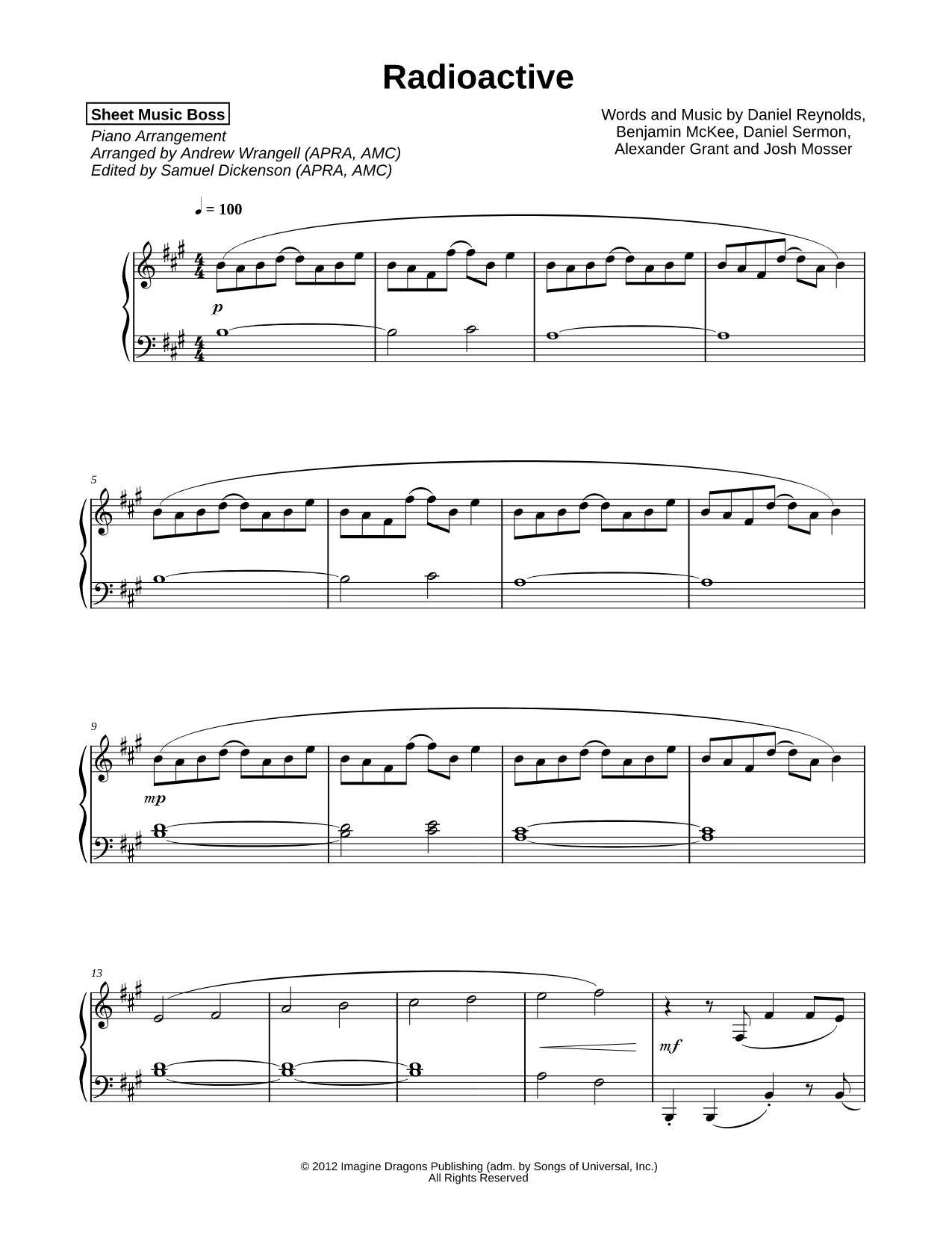 Radioactive Sheet Music — Piano Solo