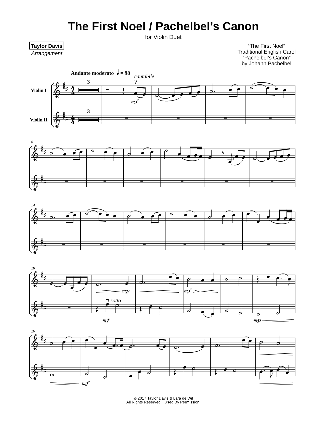 The First Noel / Pachelbel's Canon - Violin Duet