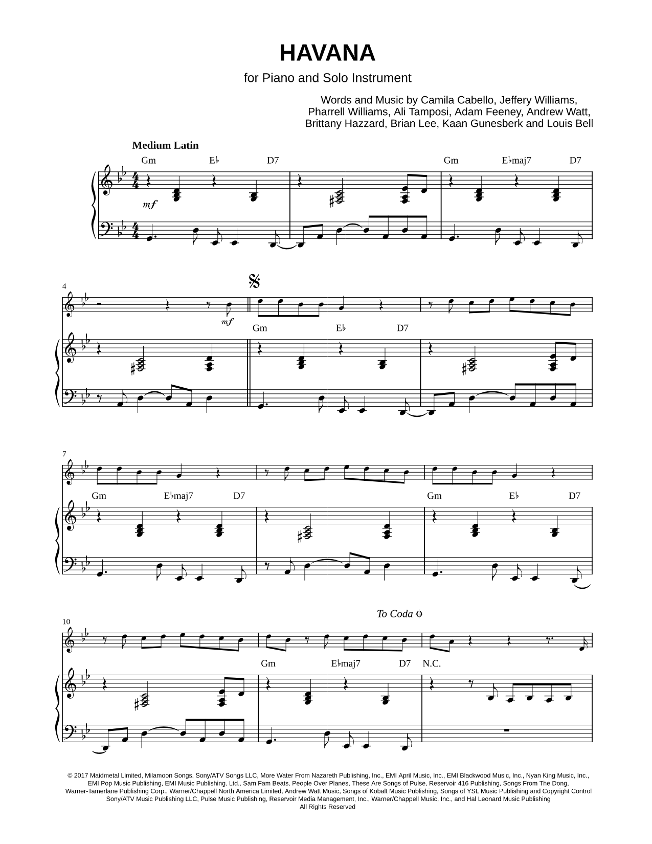 Havana - Piano Accompaniment