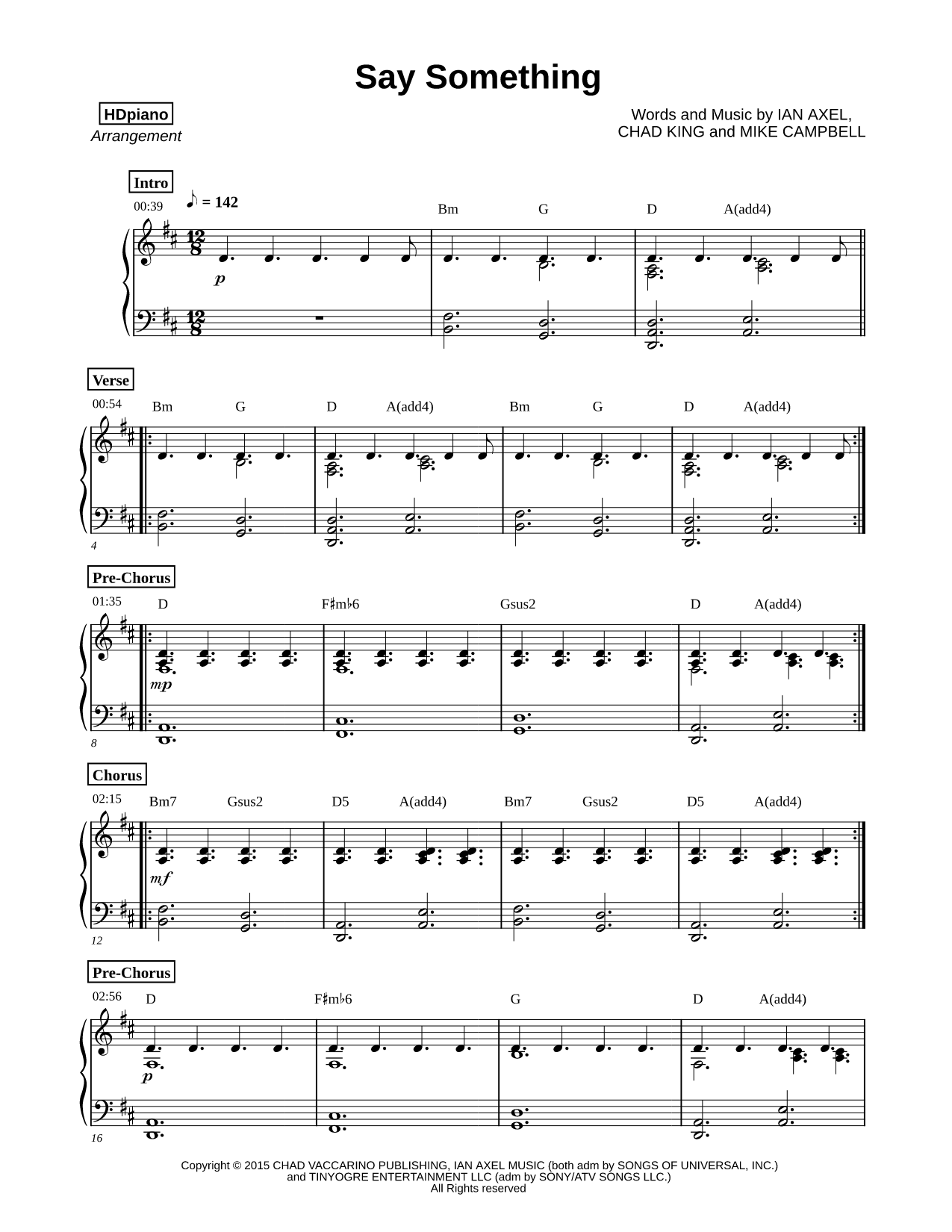 Say Something Sheet Music — Piano Solo