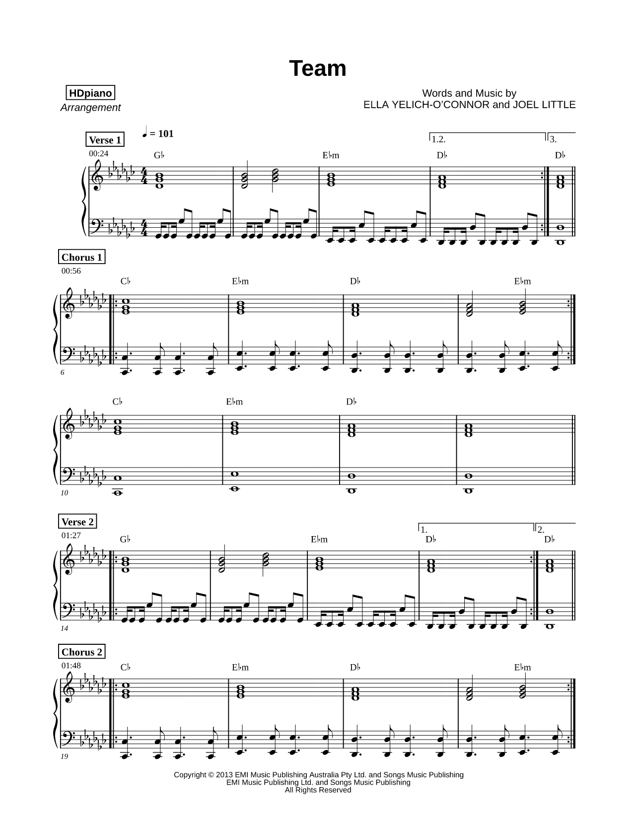 Team Sheet Music — Piano Solo