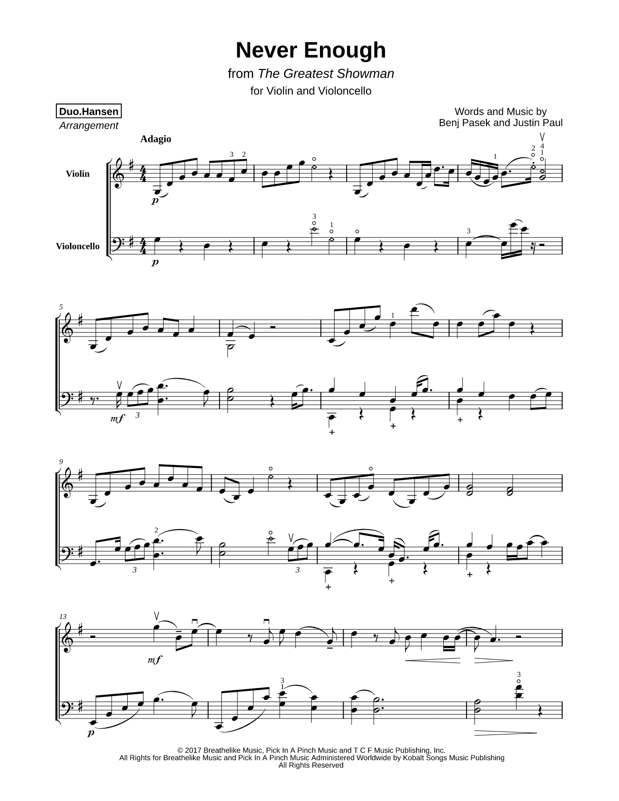 Never Enough - Violin & Cello