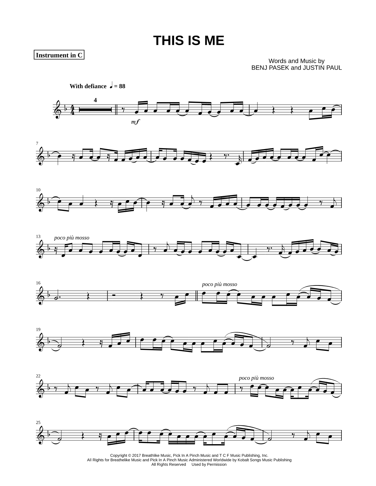 This Is Me - C Instrument