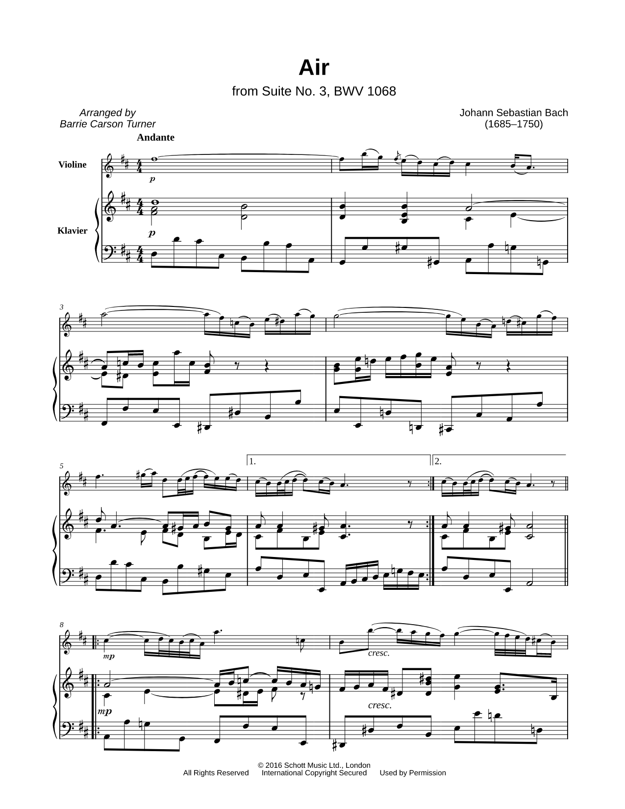 Air on the G String - Violin and Piano